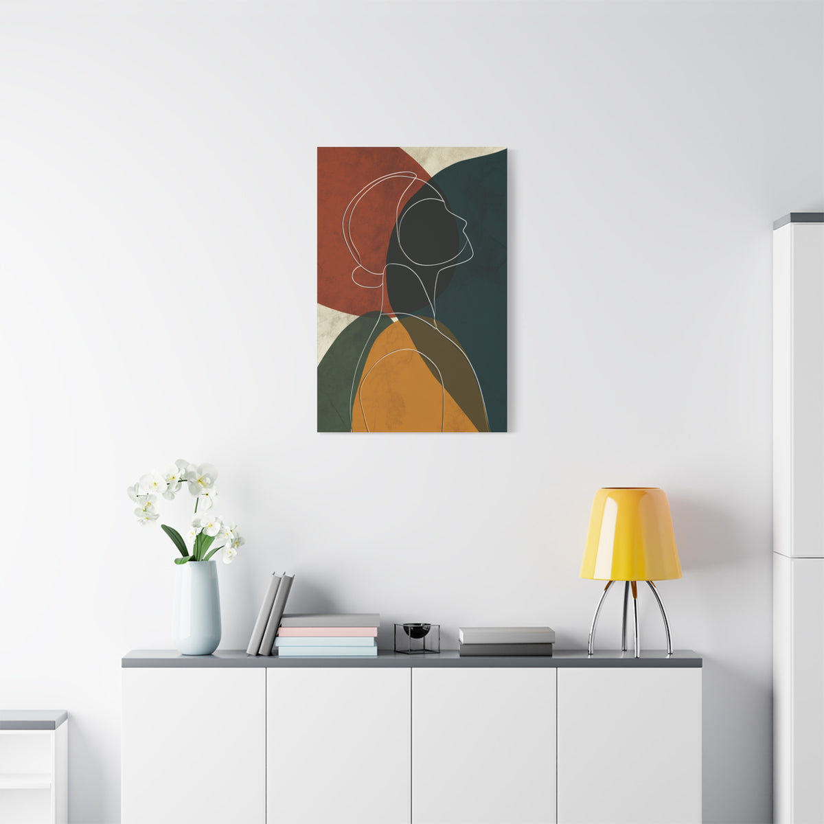 Minimalist Line Portrait with Modern Color Shapes Wall Art & Canvas Print