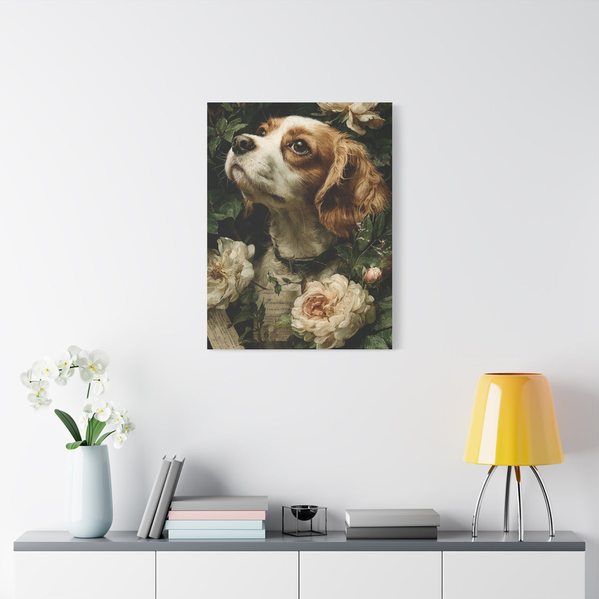 Cavalier King Charles Spaniel Rose Garden Portrait Wall Art & Canvas Print