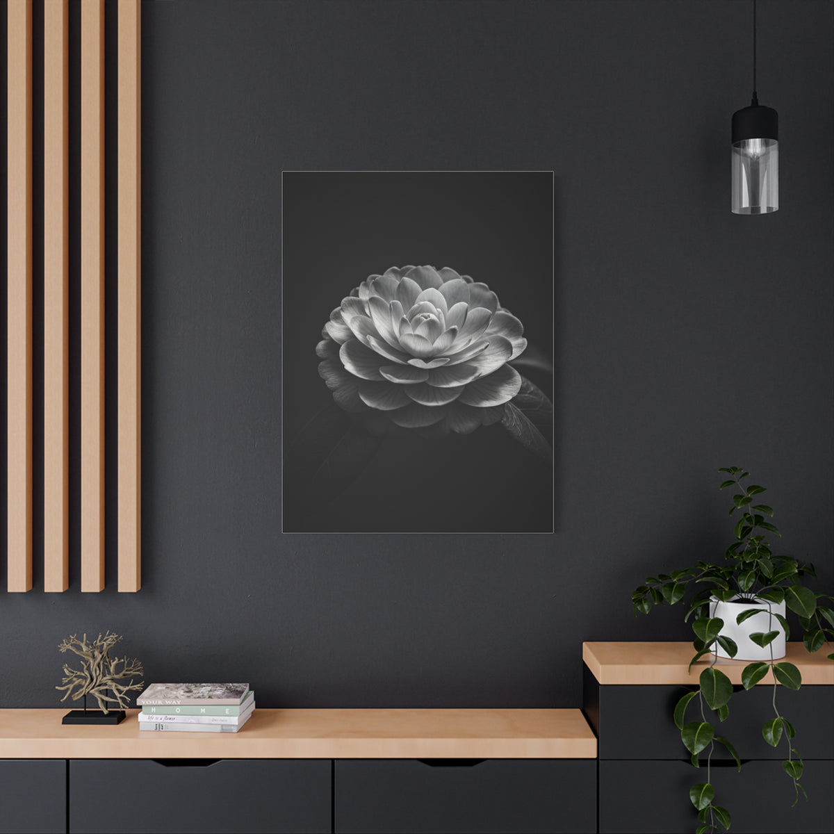 Full Bloom Camellia in Deep Contrast Wall Art & Canvas Prints