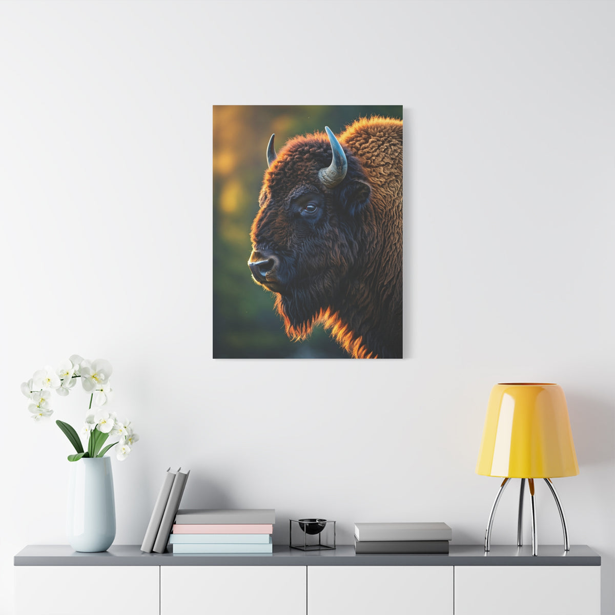 Golden Hour Bison Side Profile Wall Art & Canvas Print