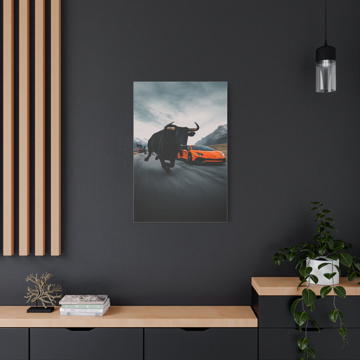 Charging Bull vs Lamborghini Aventador Power Duel Wall Art & Canvas Print