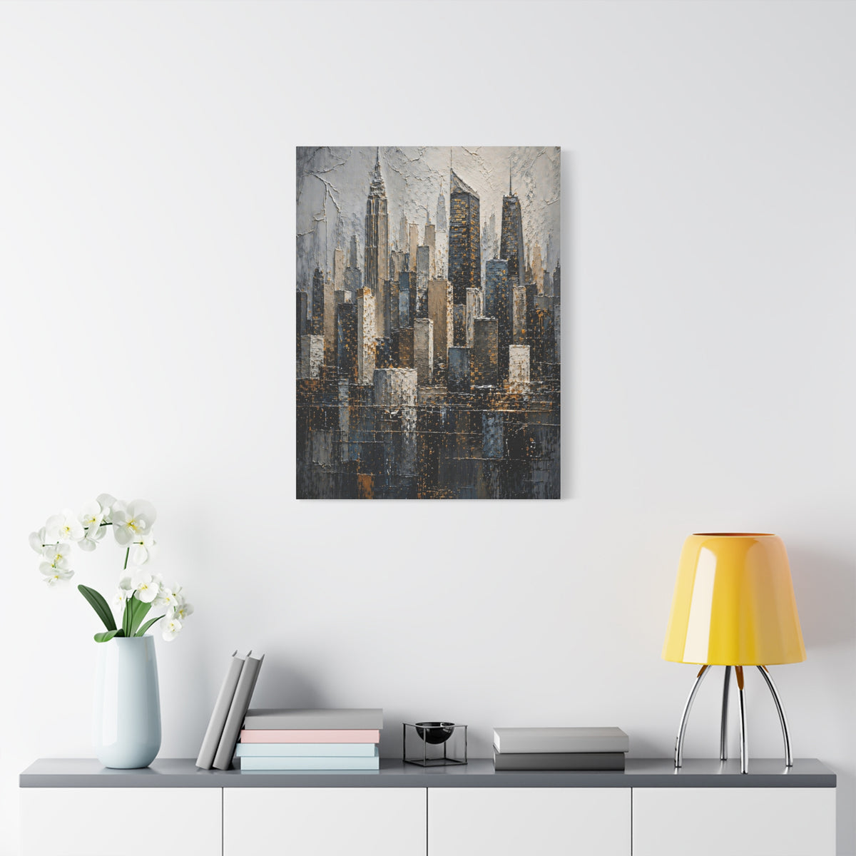 Textured City Skyline Impasto Wall Art & Canvas Print