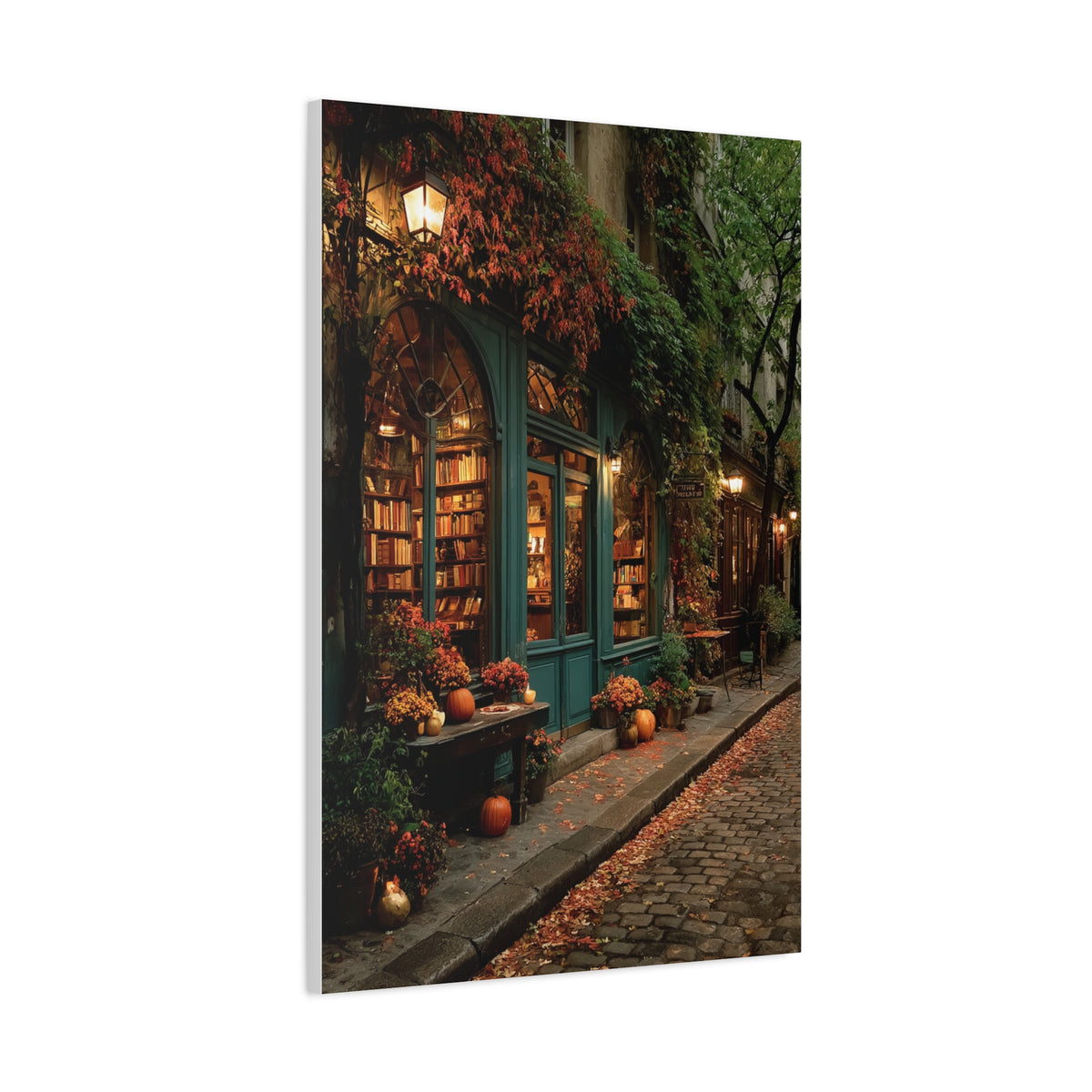 Autumn Bookshop Street Scene Wall Art & Canvas Print