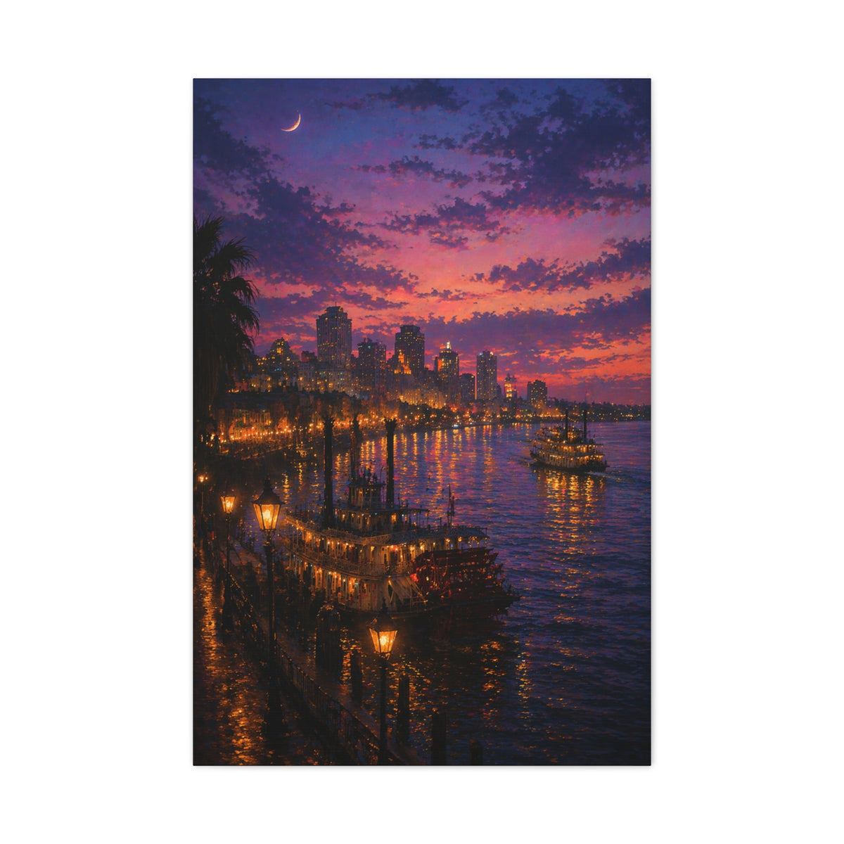Mississippi River Twilight Cityscape Wall Art & Canvas Print