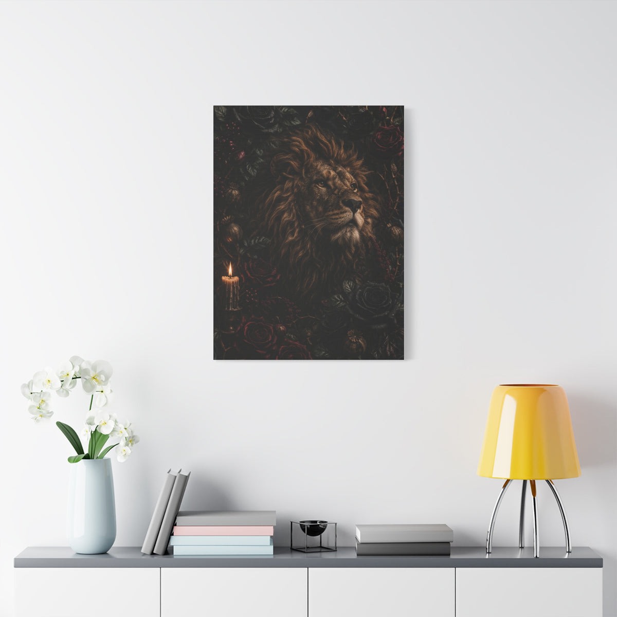 Dark Floral Lion Dramatic Portrait Wall Art & Canvas Print
