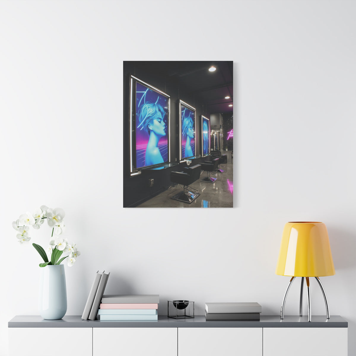 Sleek Contemporary Graphic Artwork With Neon Accents Wall Art & Canvas Print