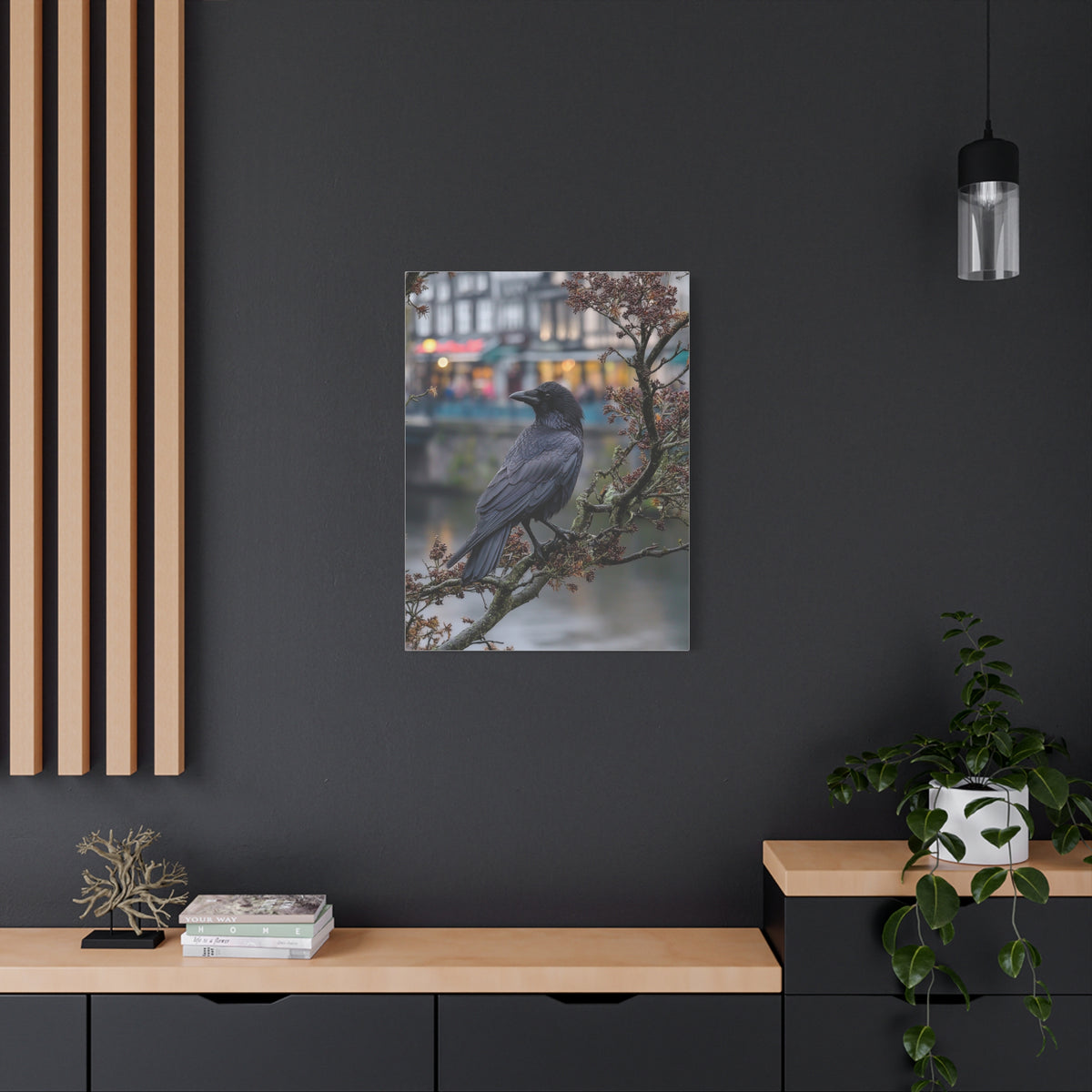 Raven on a Tree Branch Wall Art & Canvas Print