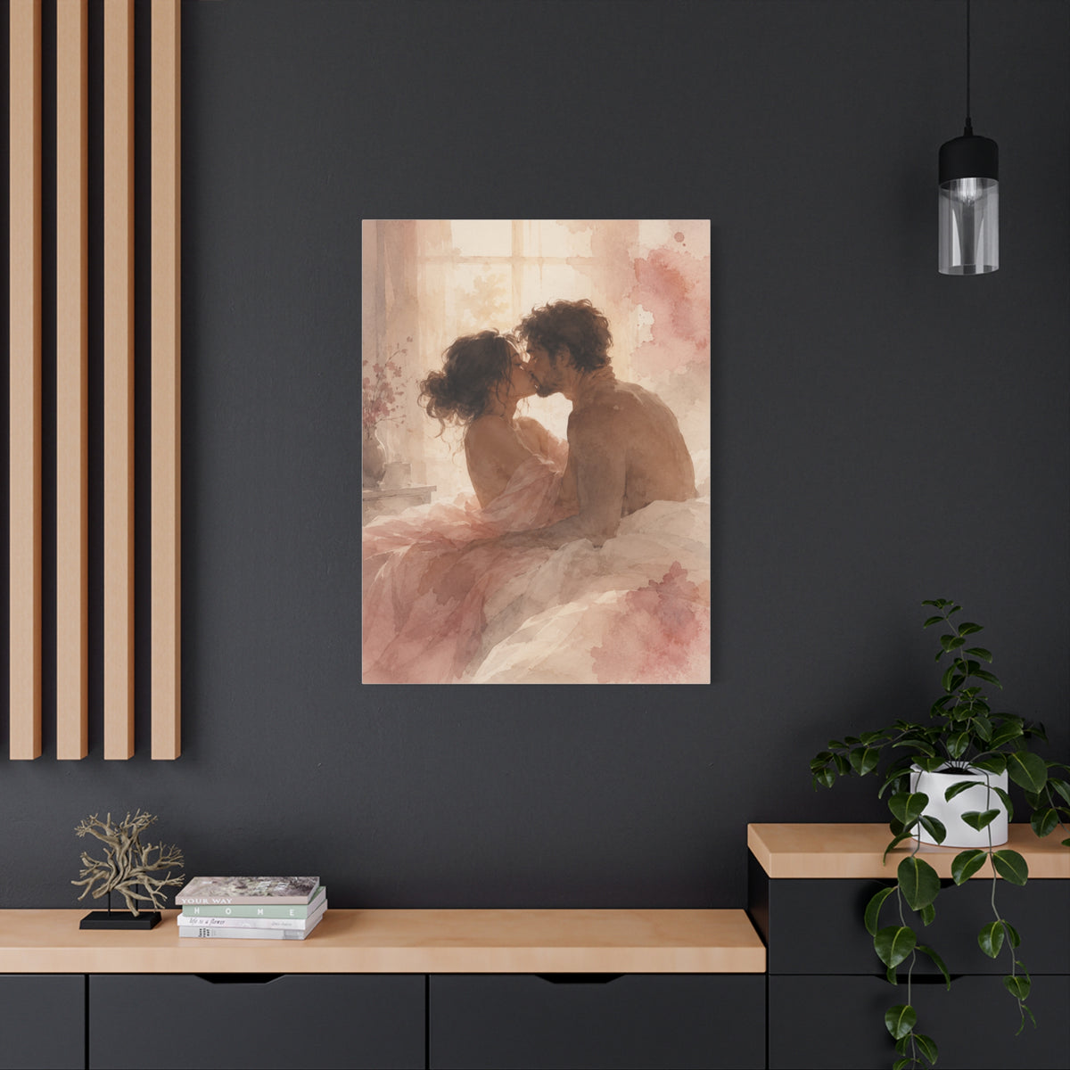 Soft Watercolor Intimate Kiss Scene Wall Art & Canvas Print