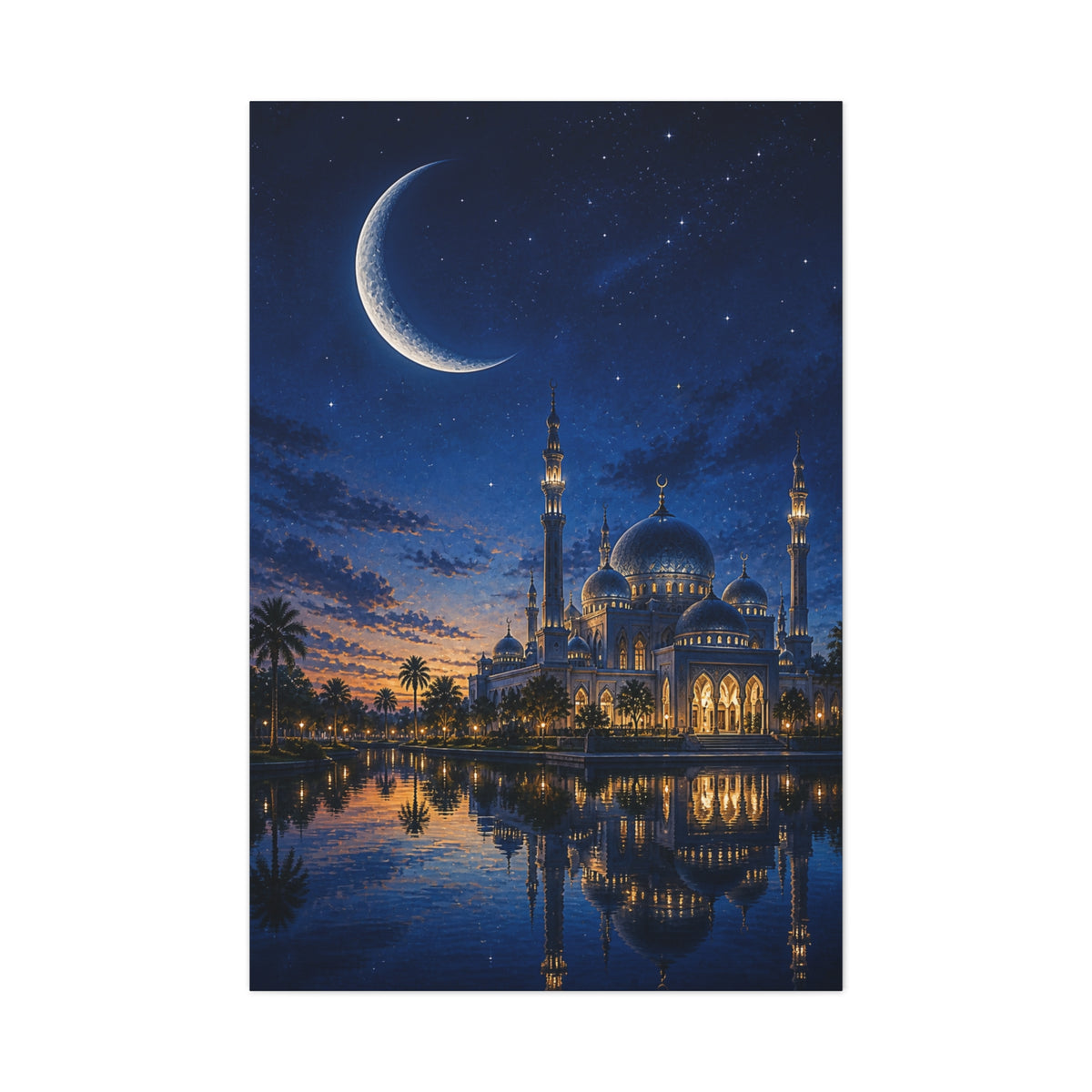 Crescent Moon Mosque Reflection Wall Art & Canvas Print