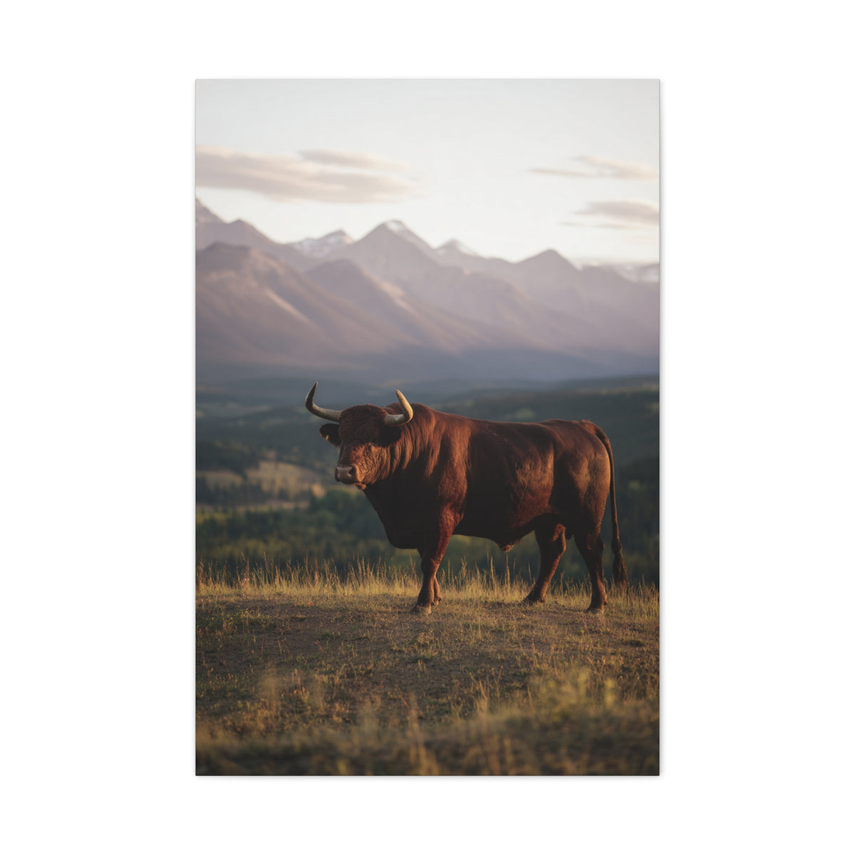 Mountain Ridge Bull Landscape Wall Art & Canvas Print