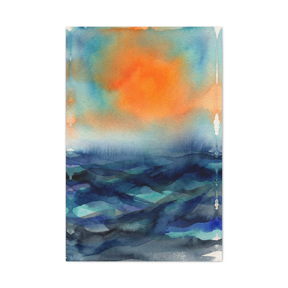 Abstract Orange Sky Over Watercolor Landscape Wall Art & Canvas Print