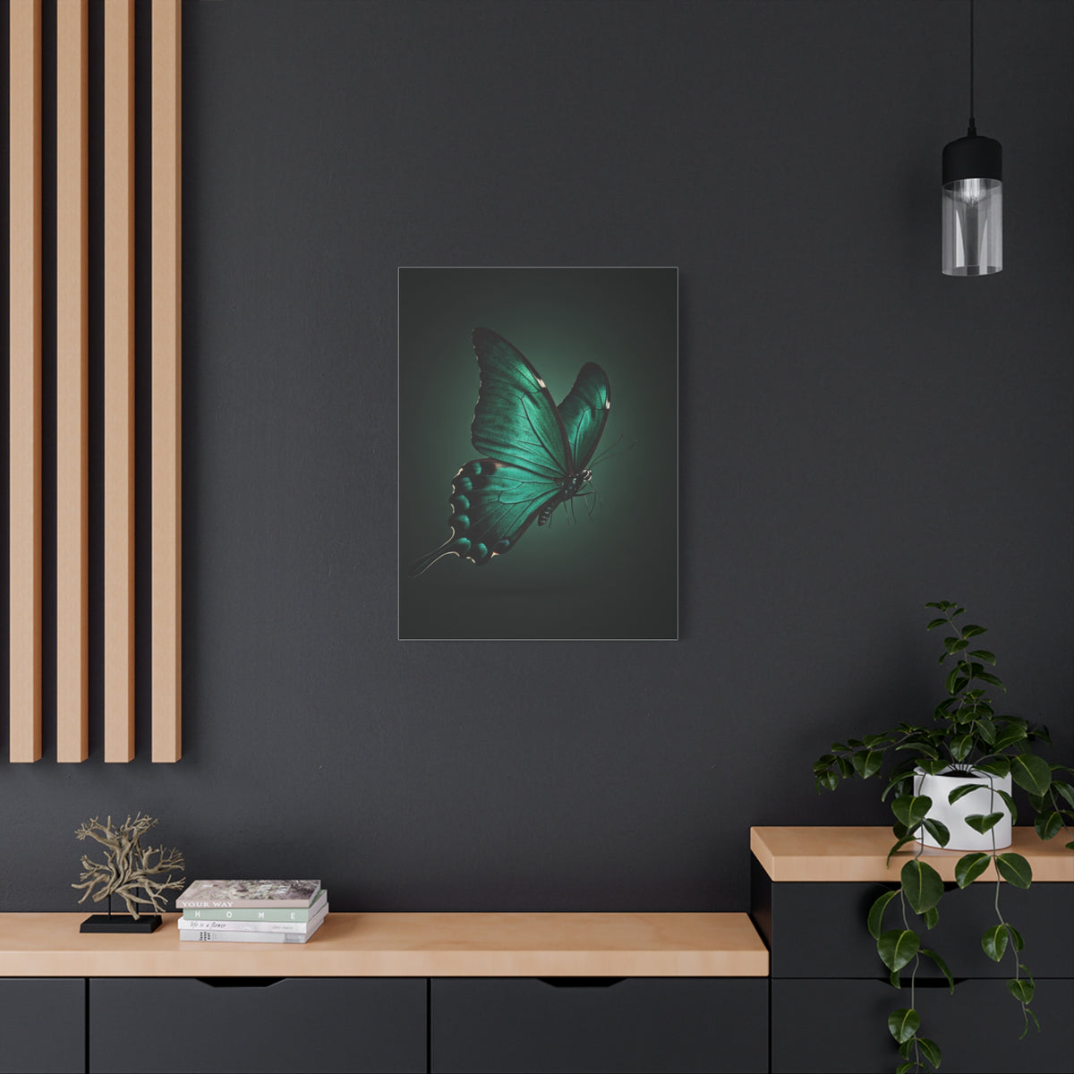 Emerald Swallowtail Butterfly in Shadow Light Wall Art & Canvas Prints