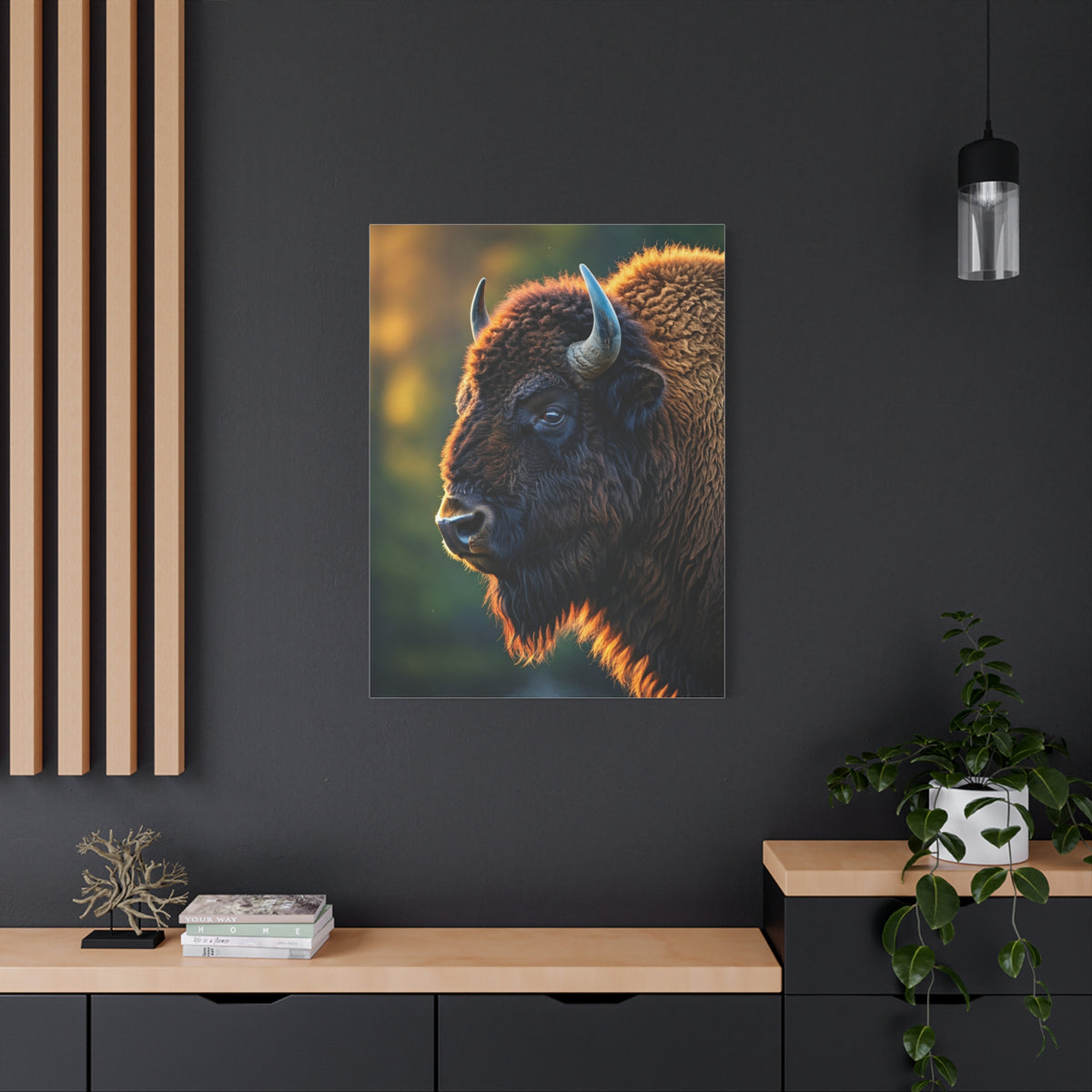 Golden Hour Bison Side Profile Wall Art & Canvas Print