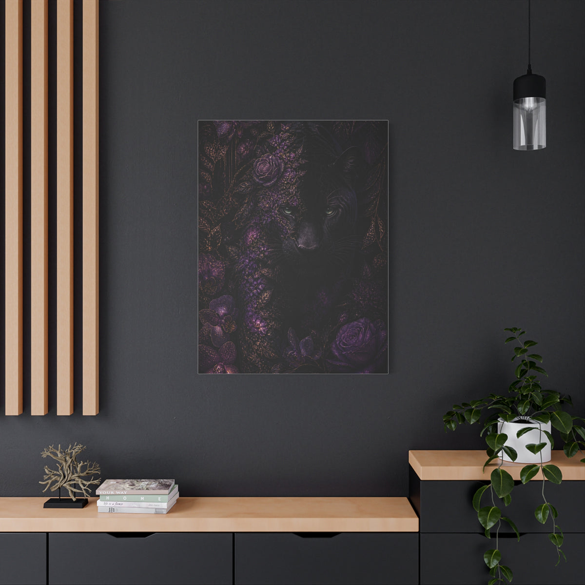 Black Panther Floral Jungle Portrait Wall Art & Canvas Print