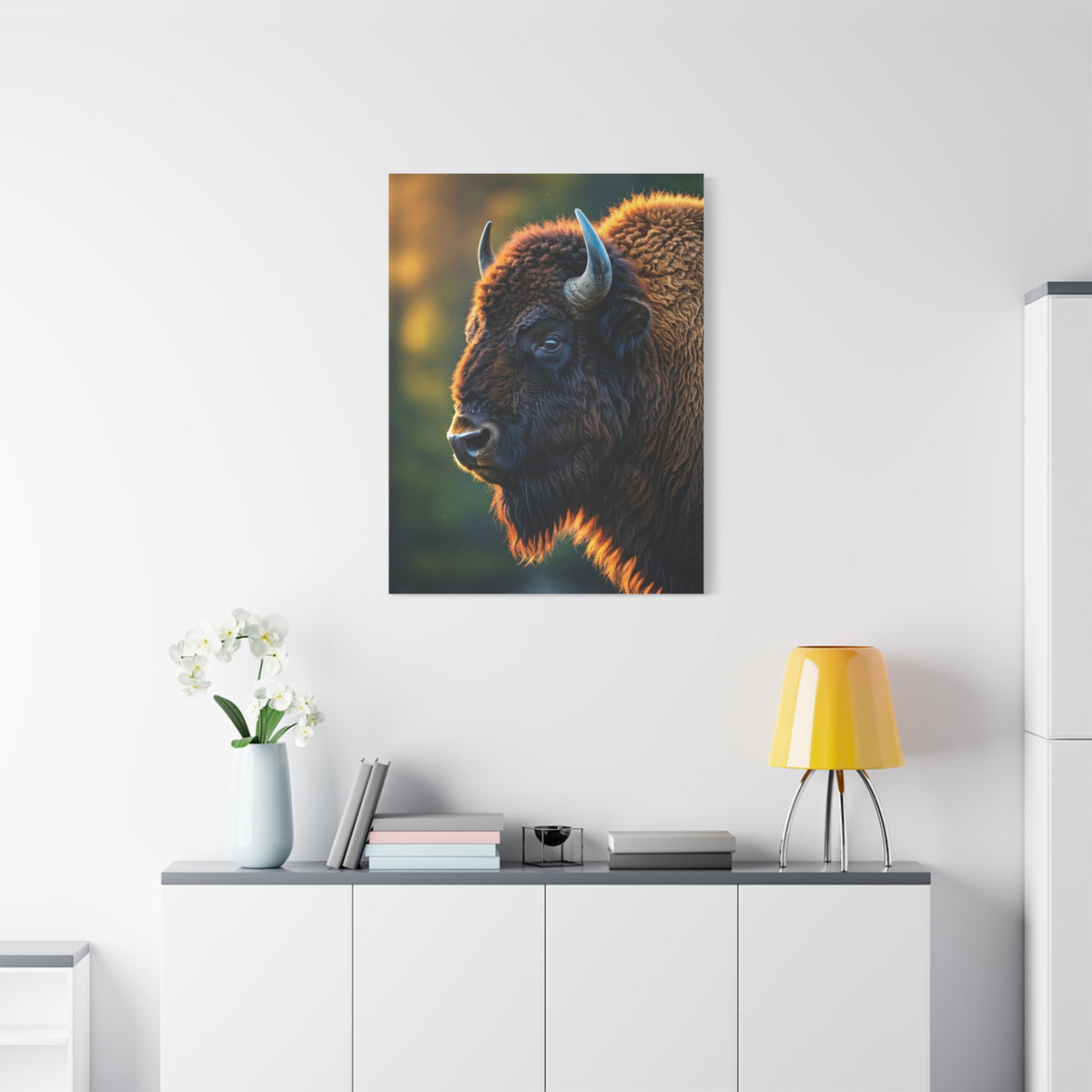 Golden Hour Bison Side Profile Wall Art & Canvas Print