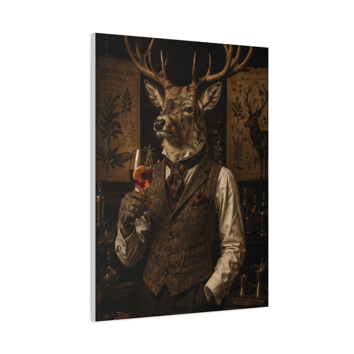 Vintage Botanical Stag Sommelier Portrait Wall Art & Canvas Print