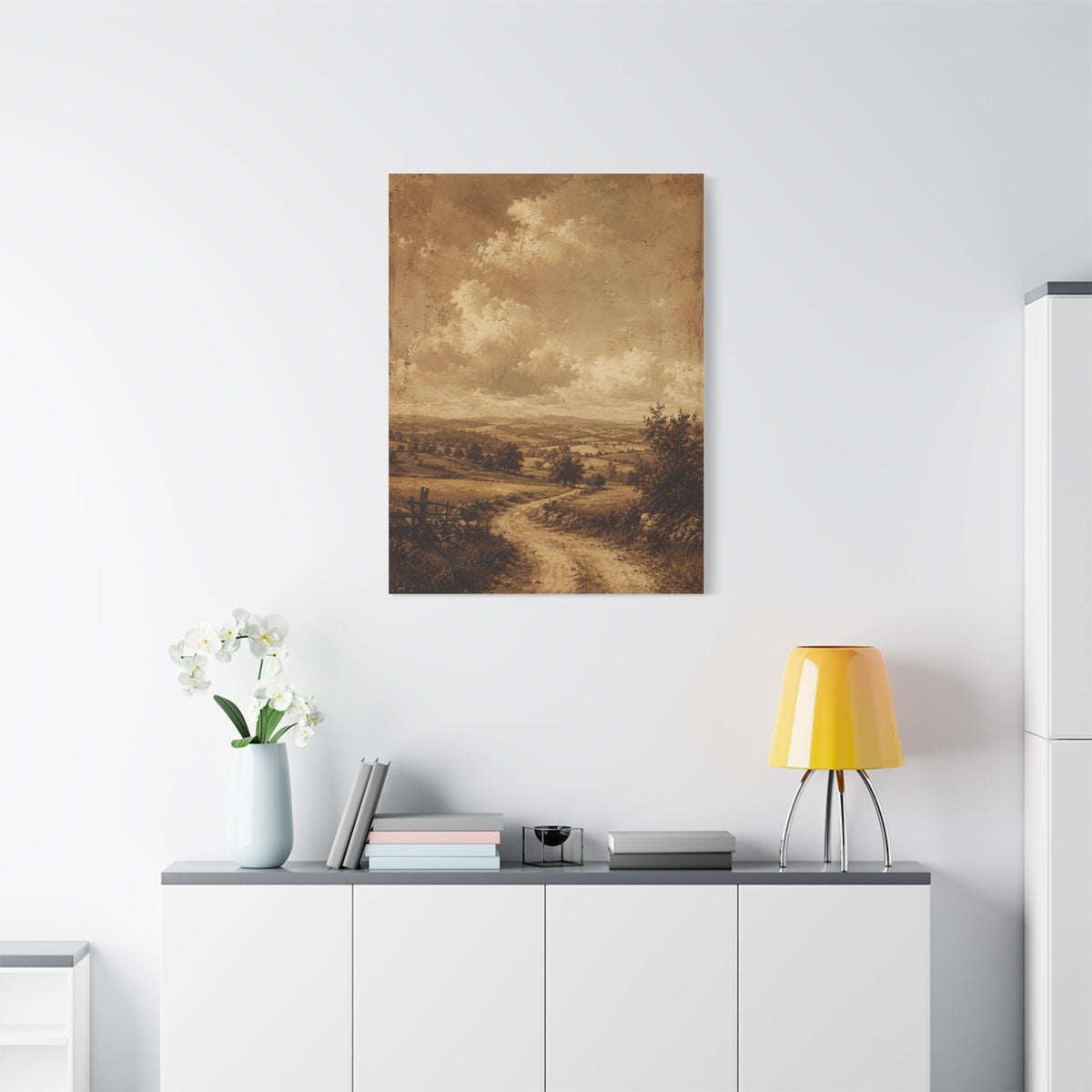 Sepia Countryside Path Panorama Wall Art & Canvas Print