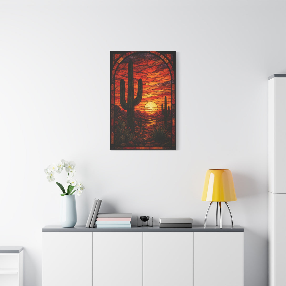 Stained Glass Desert Sunset Southwest Wall Art & Canvas Print