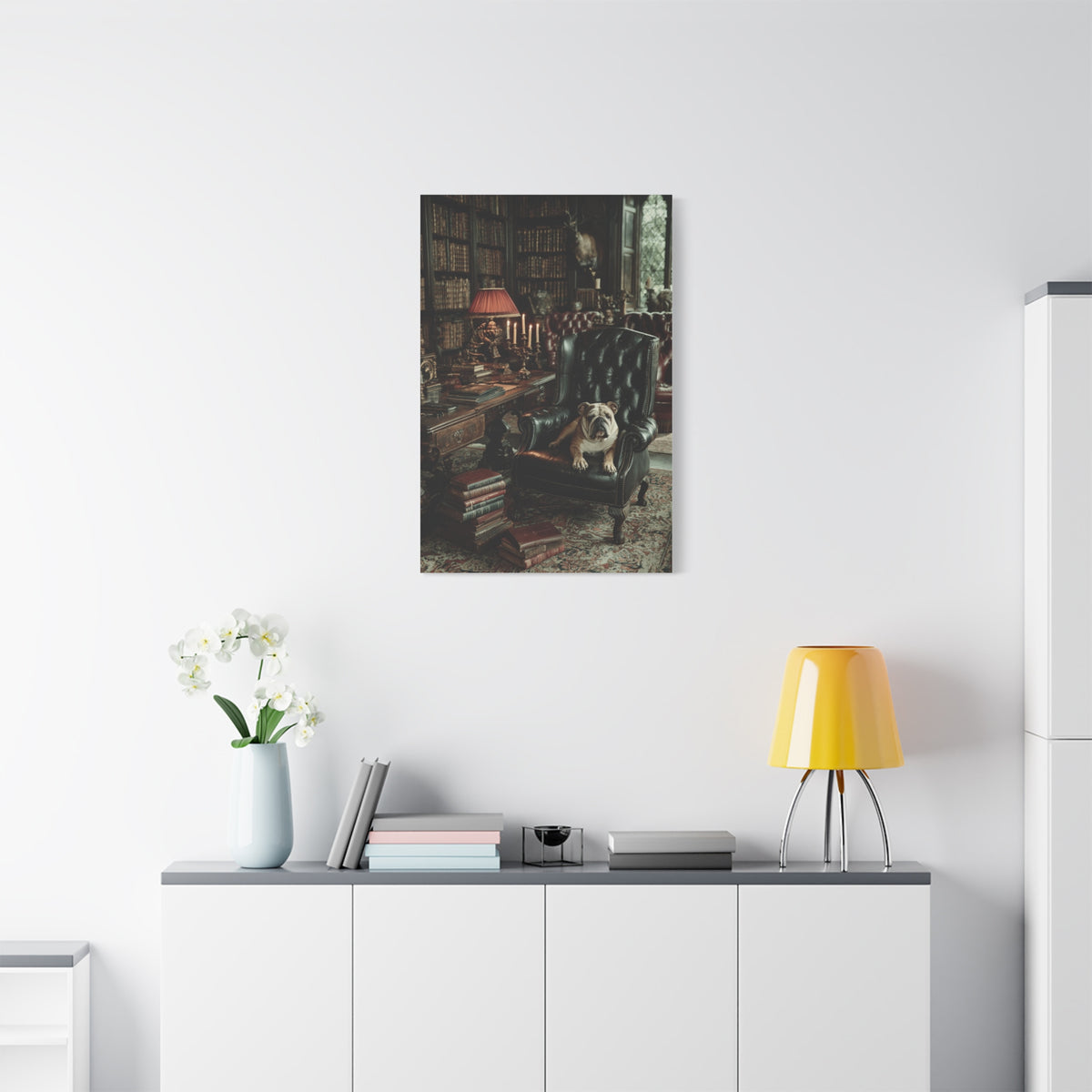 English Bulldog Gentleman’s Library Wall Art & Canvas Print