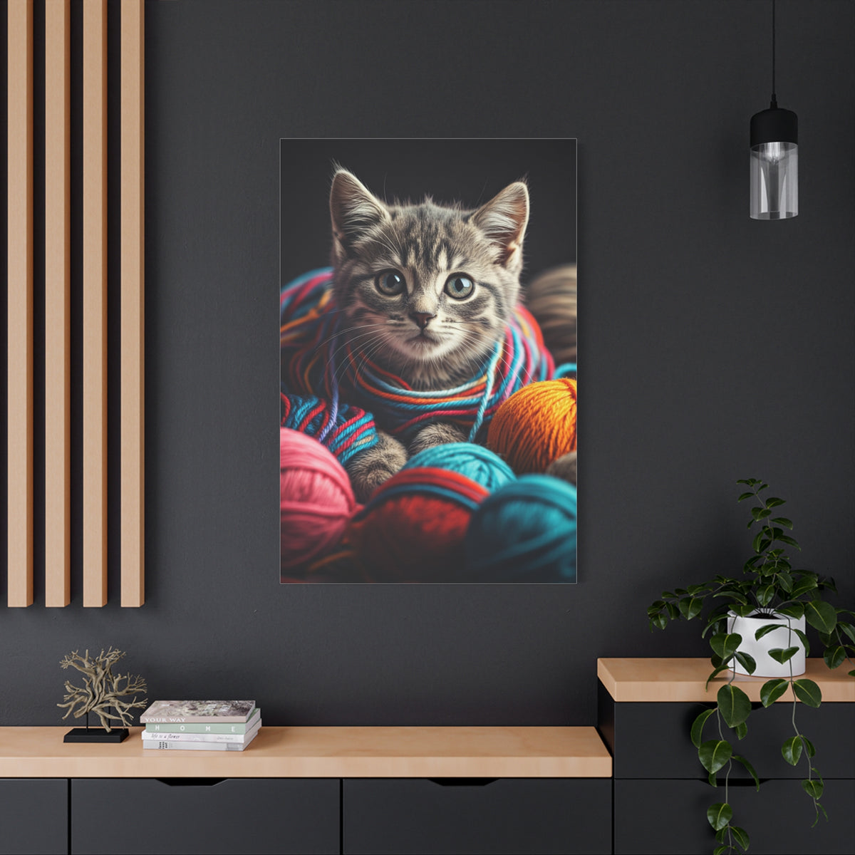 Kitten in Colorful Yarn Wall Art & Canvas Prints