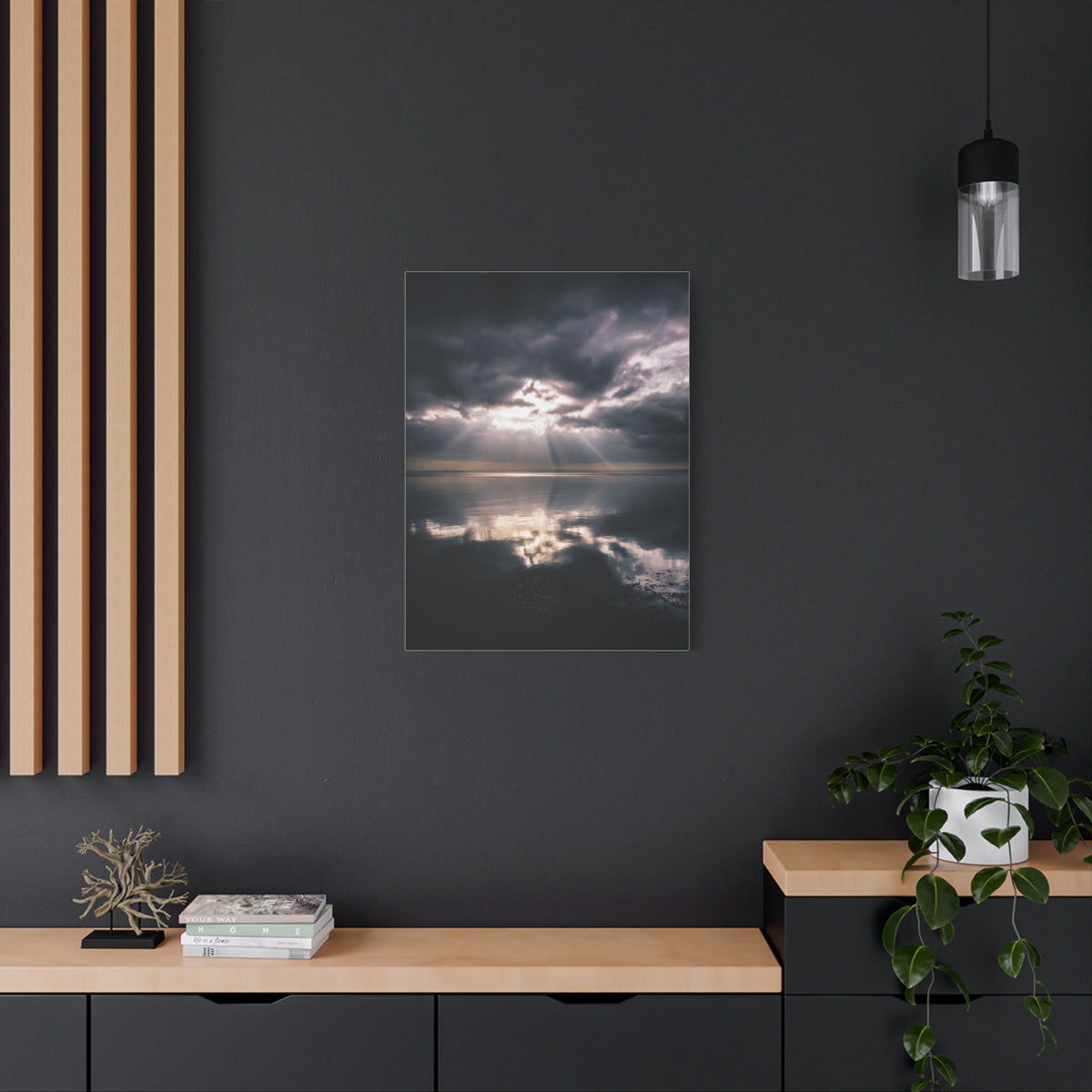 Dramatic Cloud Break Over Calm Ocean Horizon Wall Art & Canvas Print