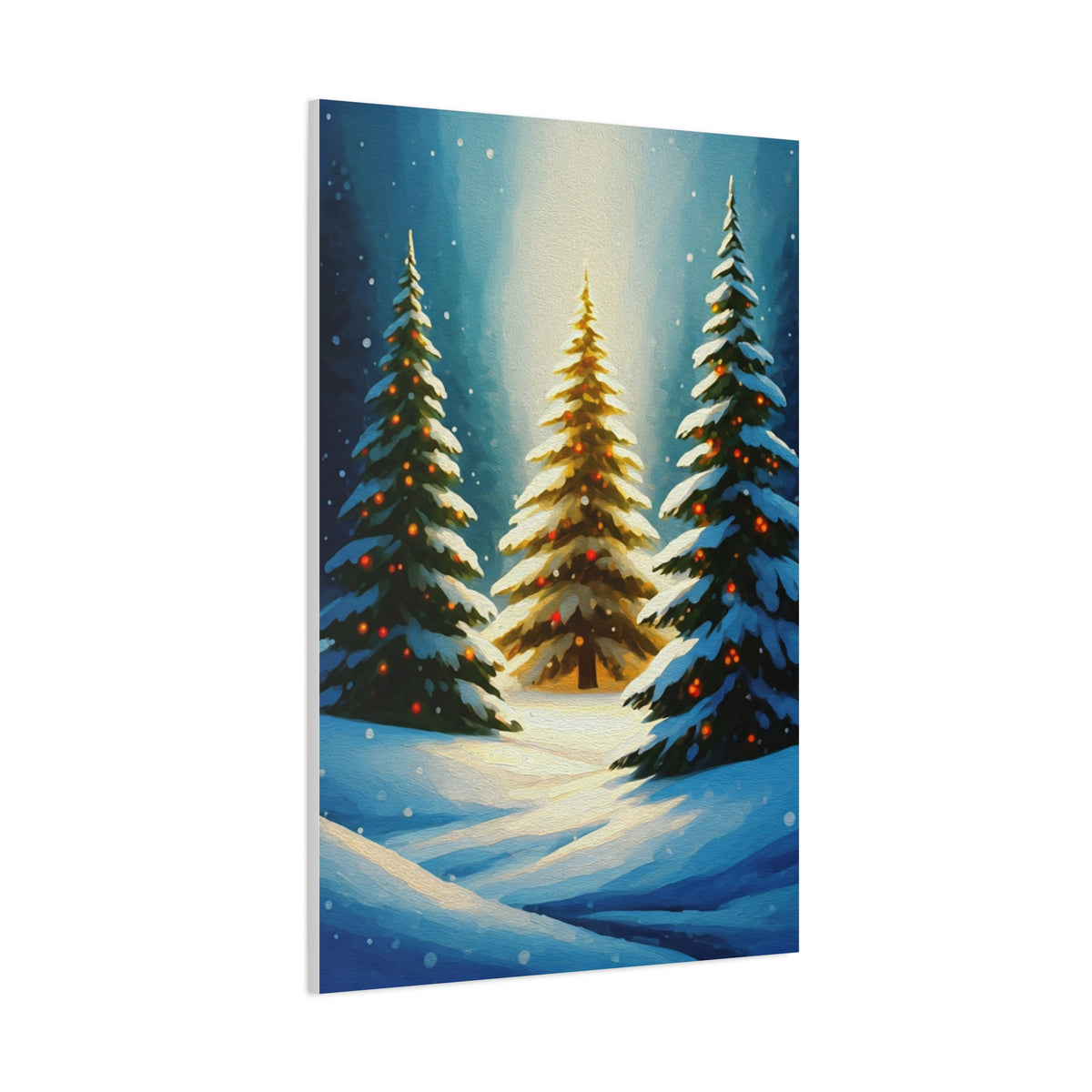 Impressionist Christmas Pine Forest with Falling Snow Wall Art & Canvas Print