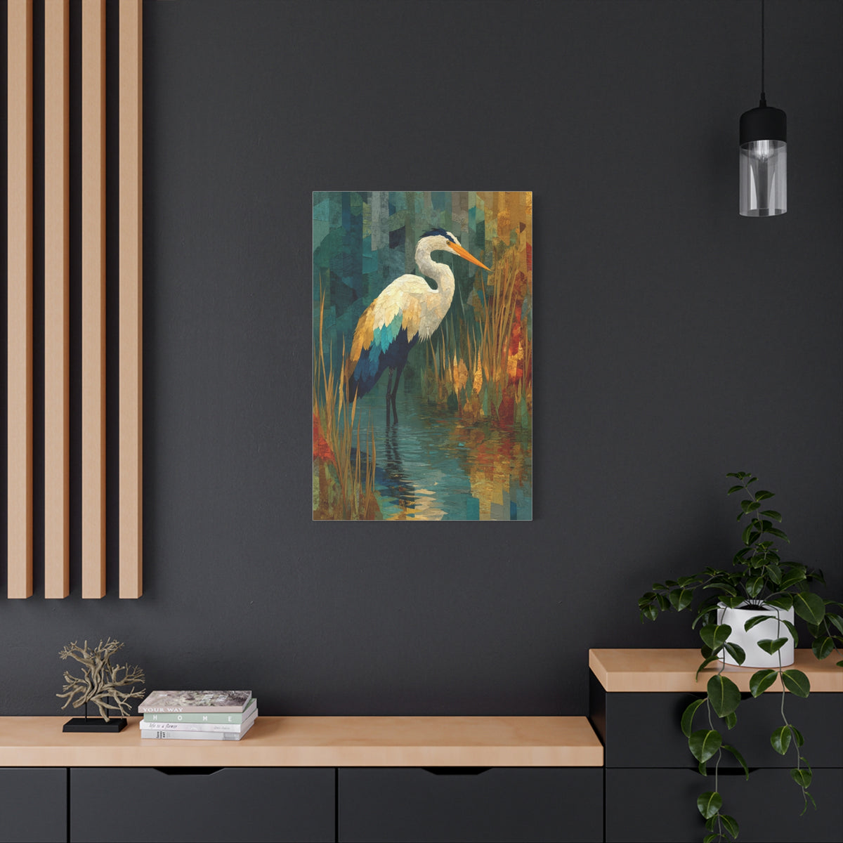 Marsh Heron Textured Composition Wall Art & Canvas Print