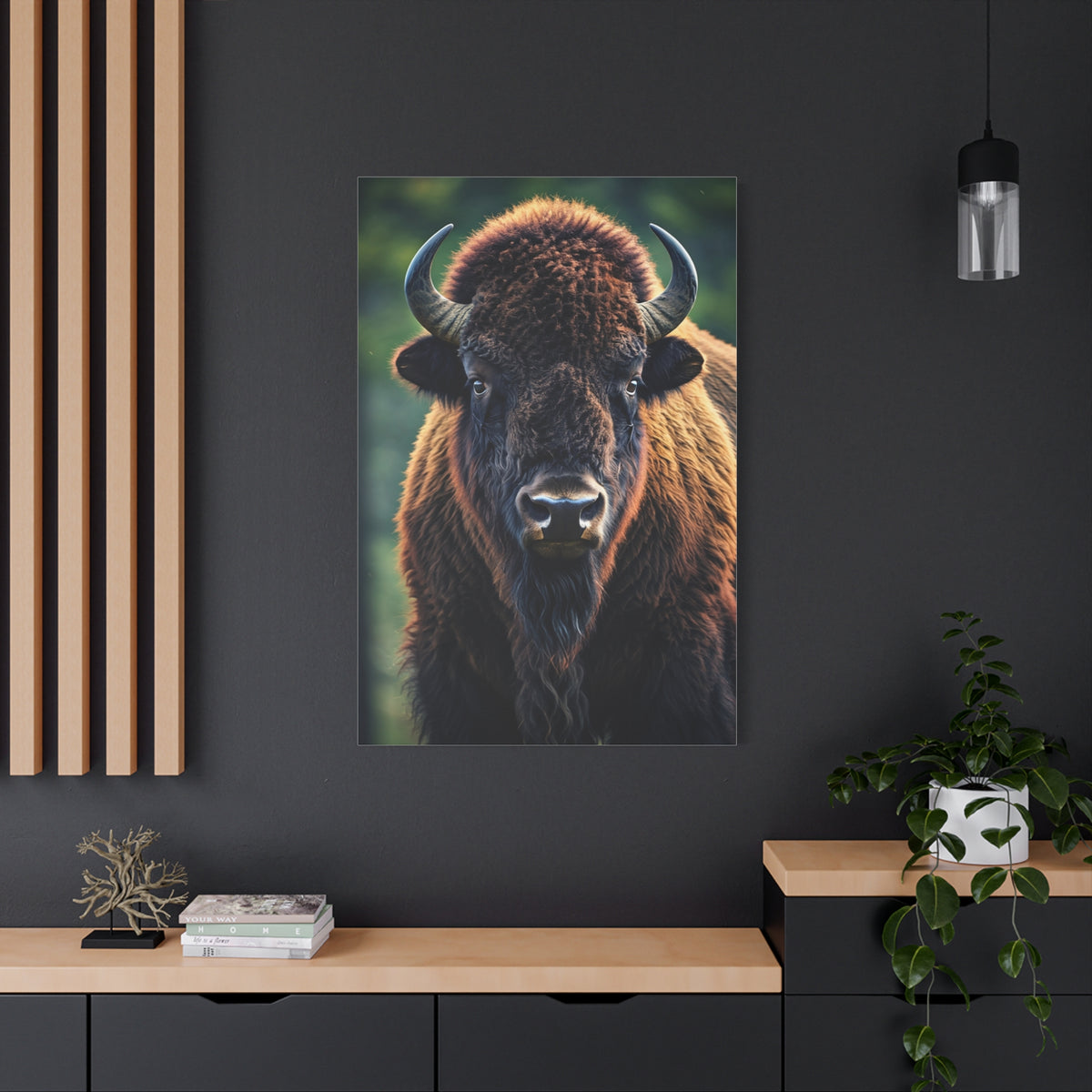 Vibrant Prairie Bison with Natural Green Backdrop Wall Art & Canvas Print