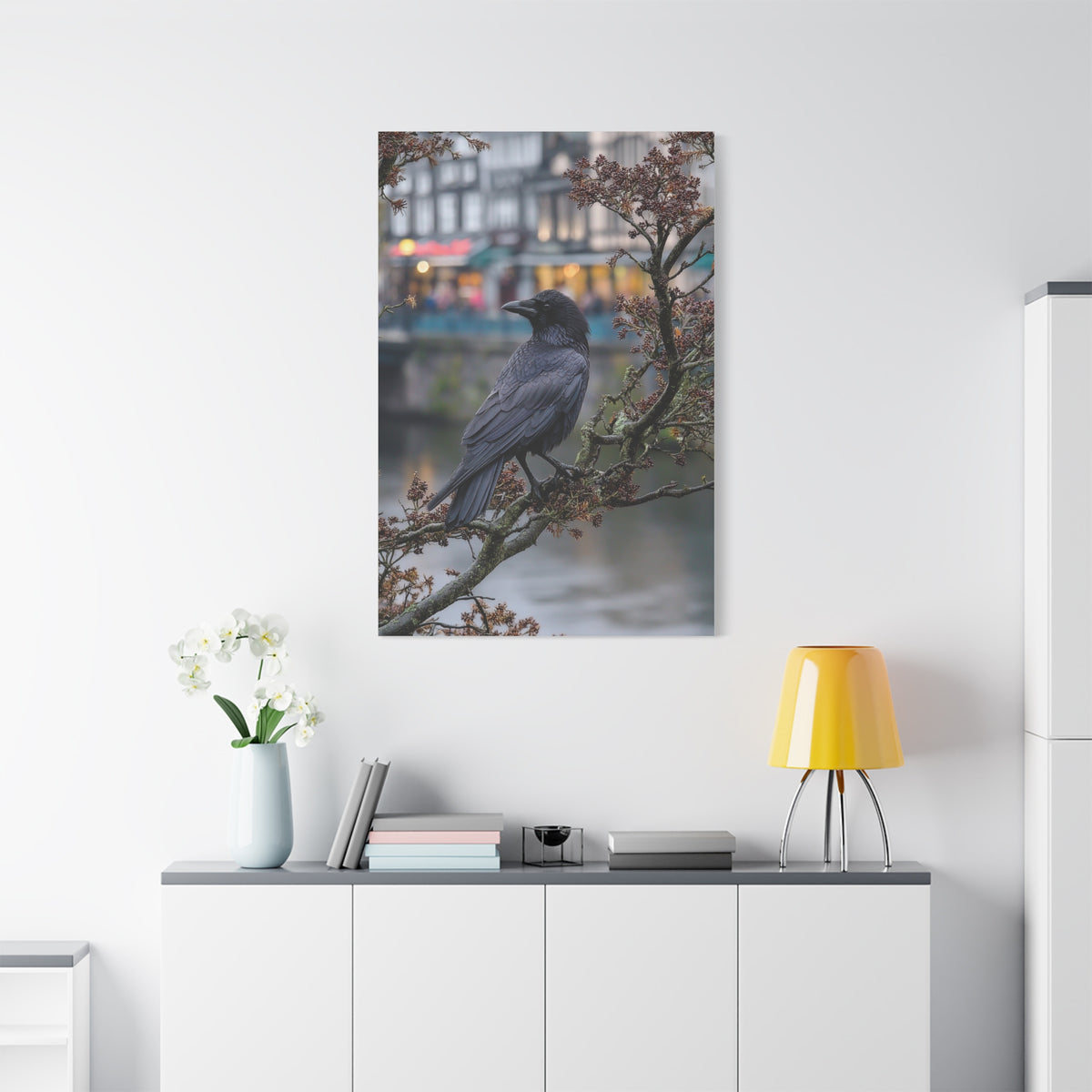 Raven on a Tree Branch Wall Art & Canvas Print