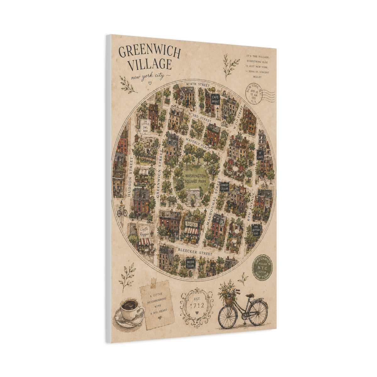Greenwich Village Illustrated Map Wall Art & Canvas Print