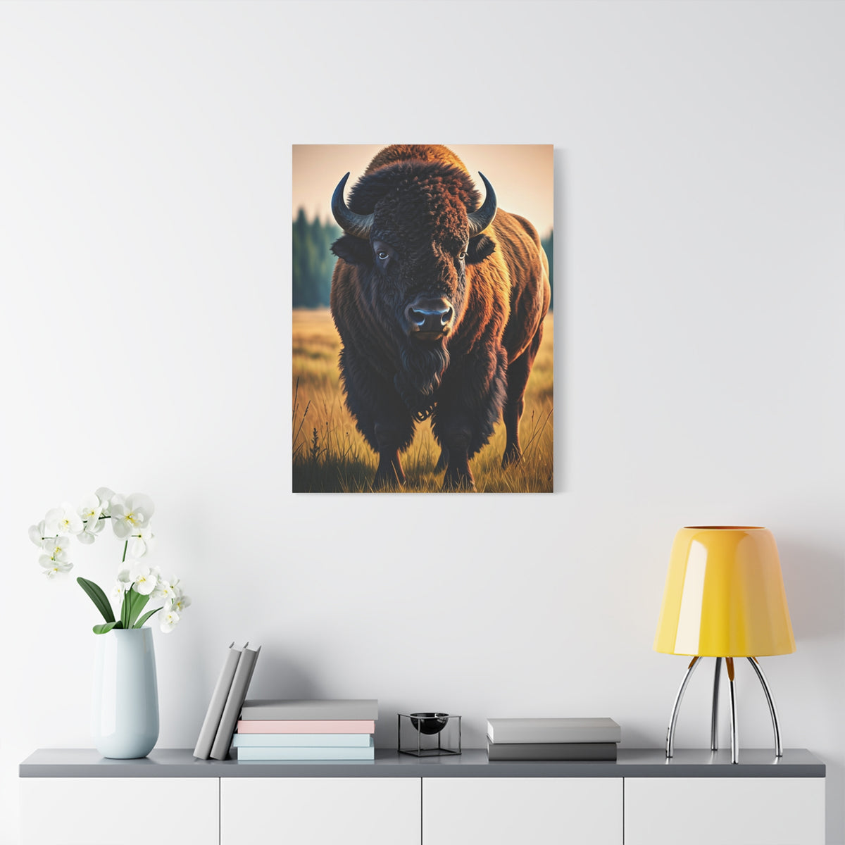 Prairie Bison Walking in Warm Golden Light Wall Art & Canvas Print