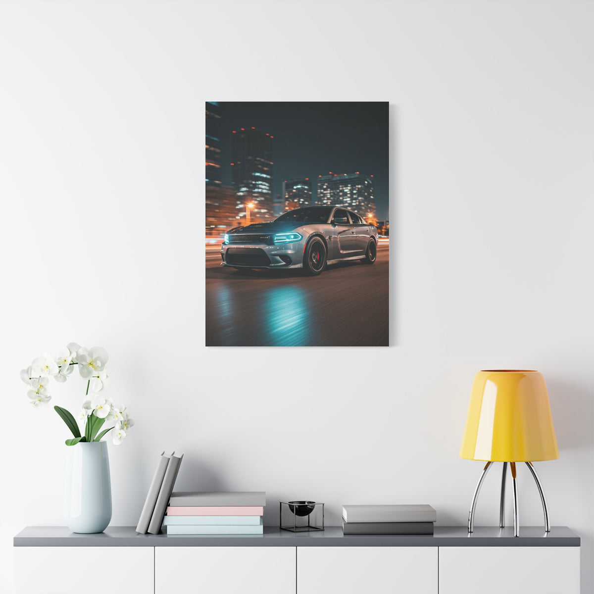 Dodge Charger Hellcat Downtown Night Streets Wall Art & Canvas Prints