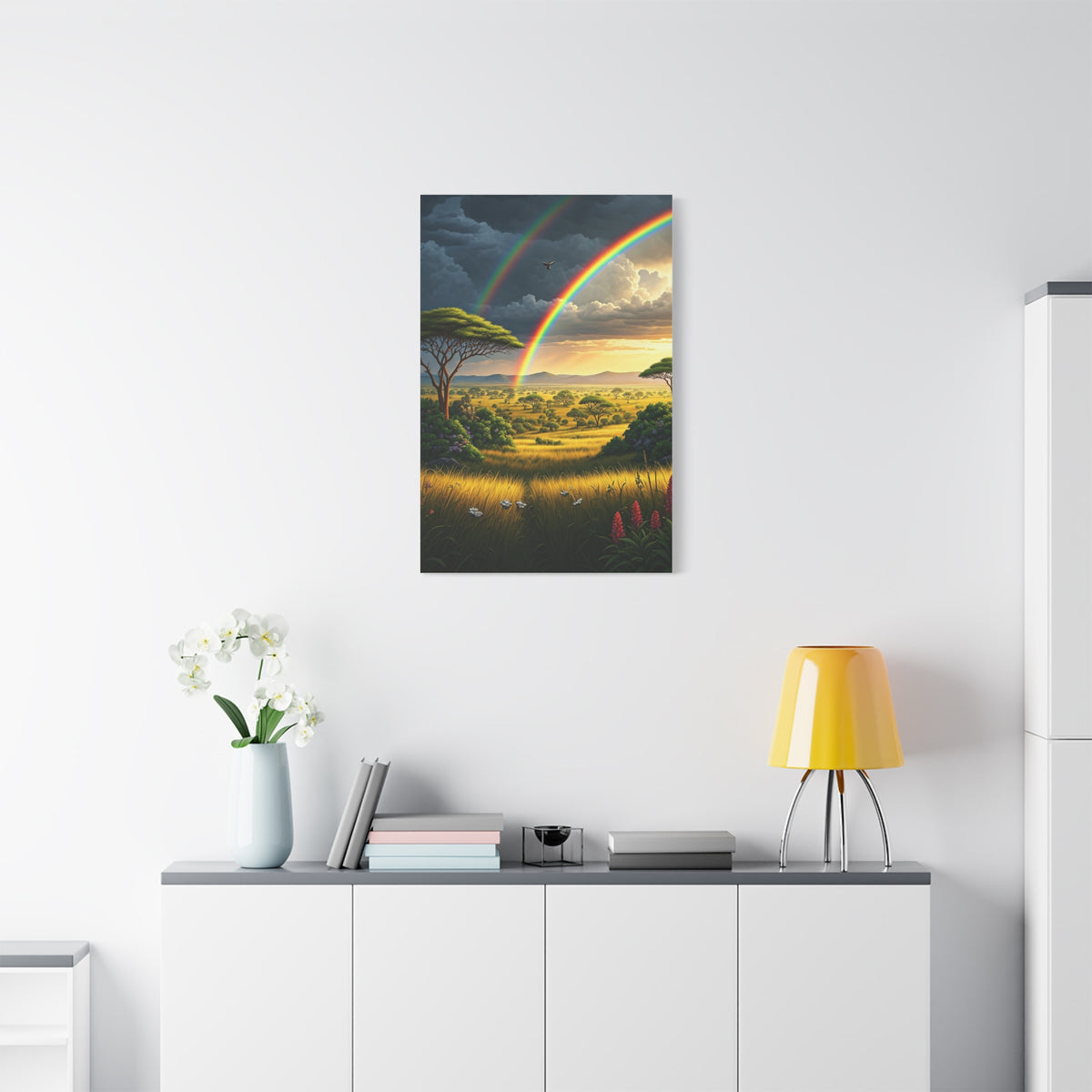 Rainbow Over African Savannah Landscape Wall Art & Canvas Prints