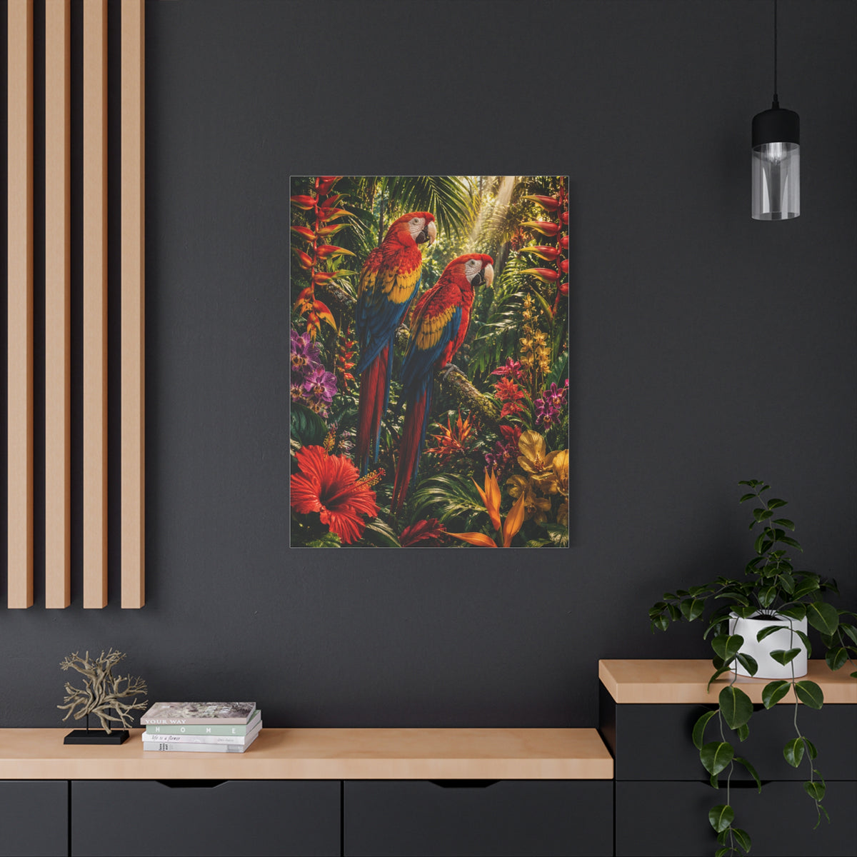 Luxury Jungle Macaw Floral Scene Tropical Wall Art & Canvas Print