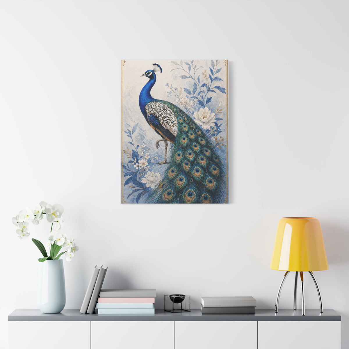 Refined Blue Porcelain Peacock Wall Art & Canvas Print