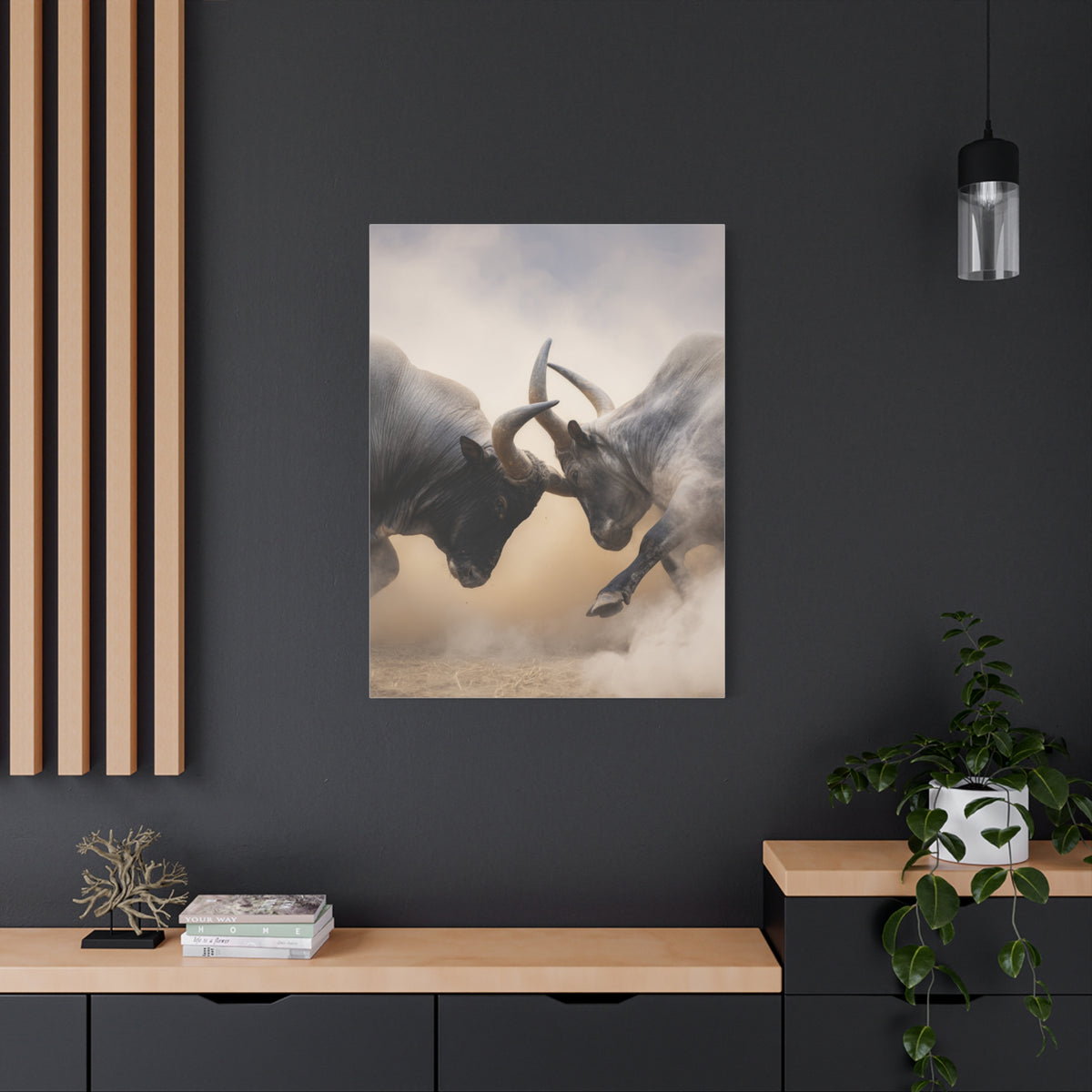 Bulls Clashing Horns Dramatic Wildlife Wall Art & Canvas Print