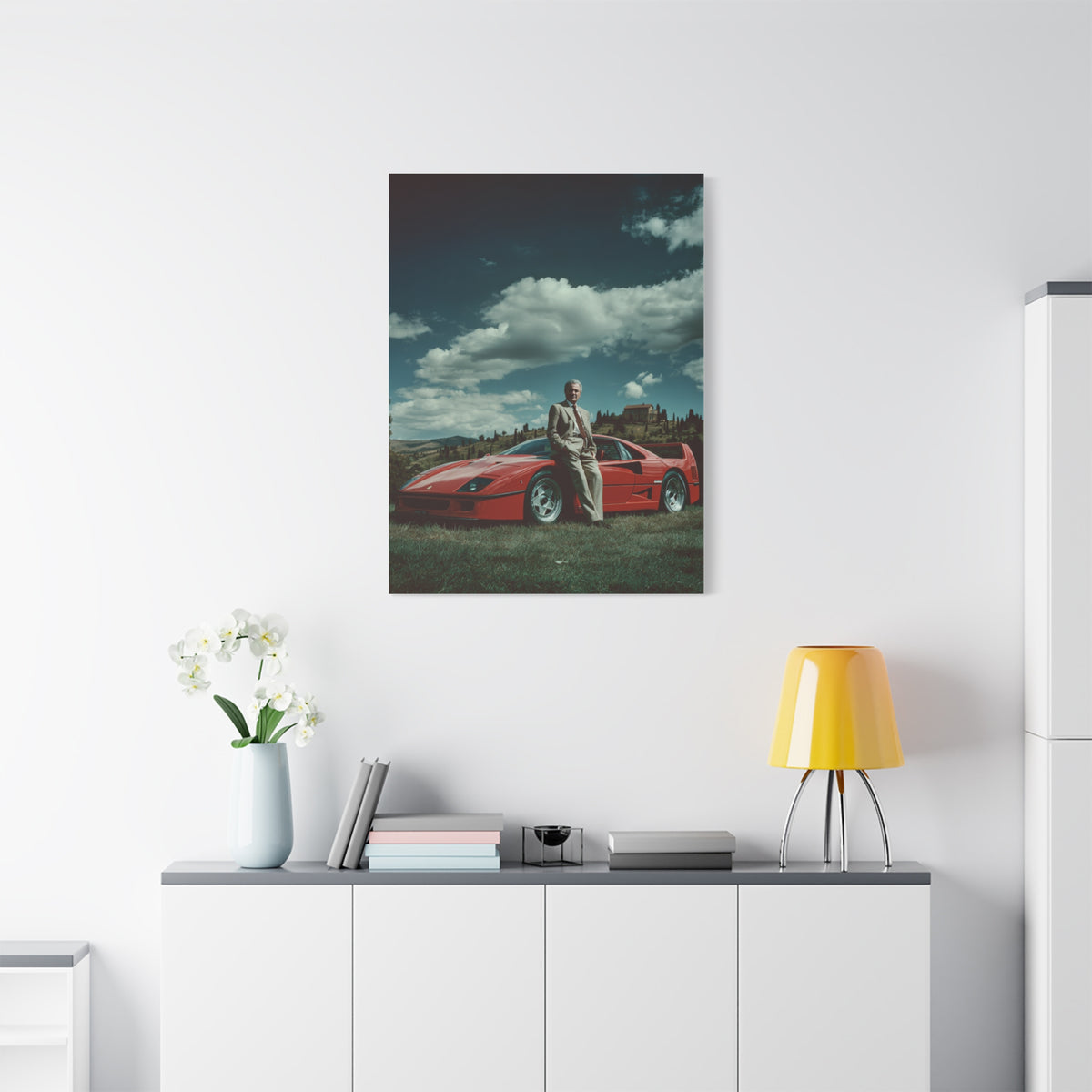 Enzo Ferrari Standing Beside the Ferrari F40 (1987) Wall Art & Canvas Print