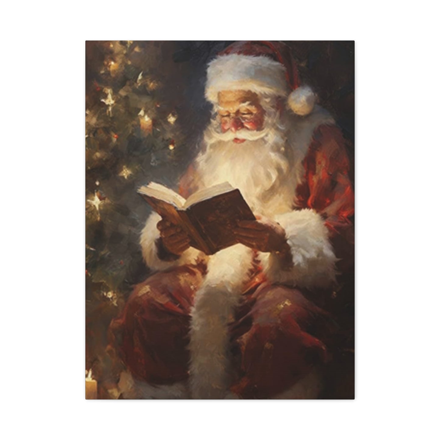 Santa Claus Reading In Candle Light Painting Wall Art & Canvas Prints