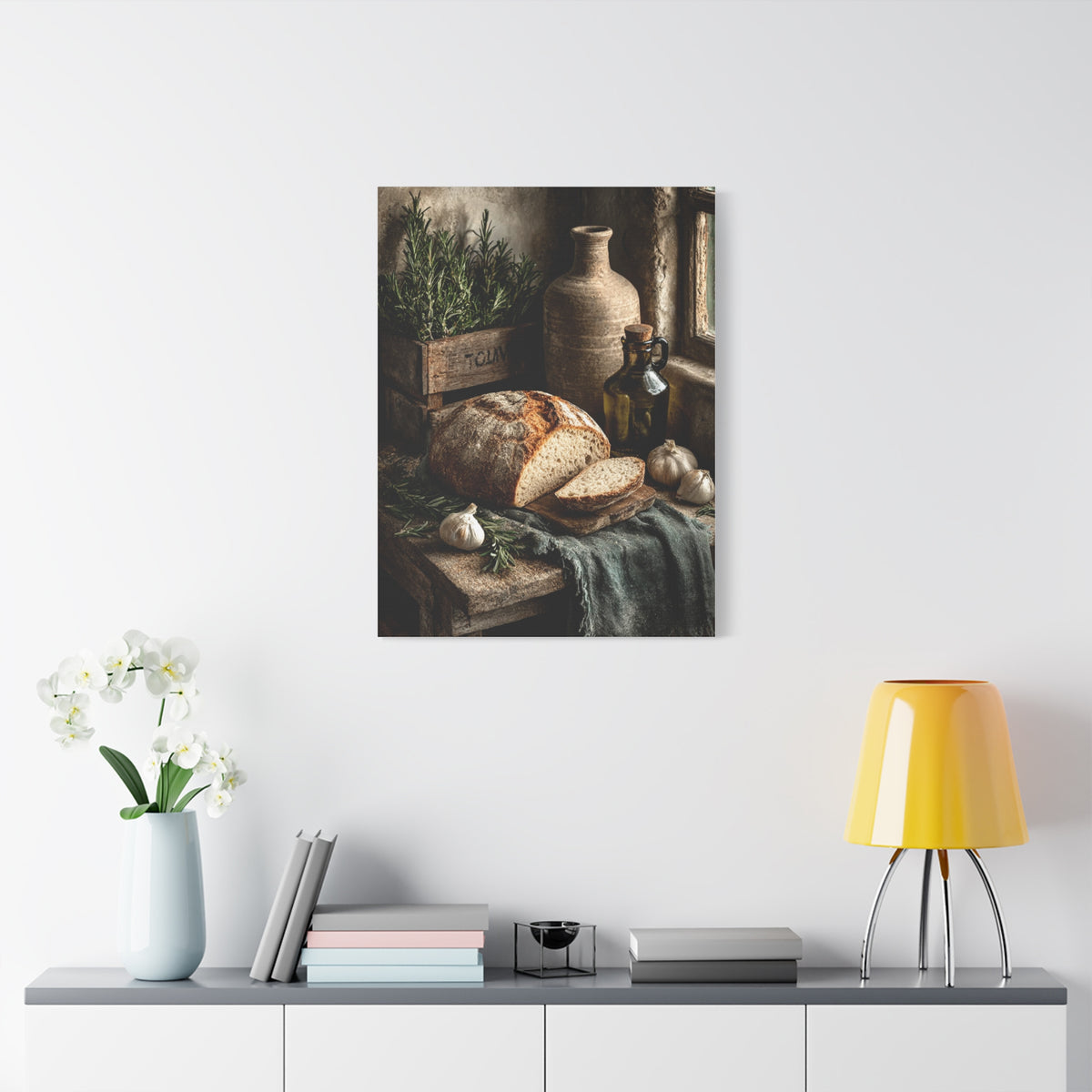 Rustic Bread and Olive Oil Still Life Wall Art & Canvas Print