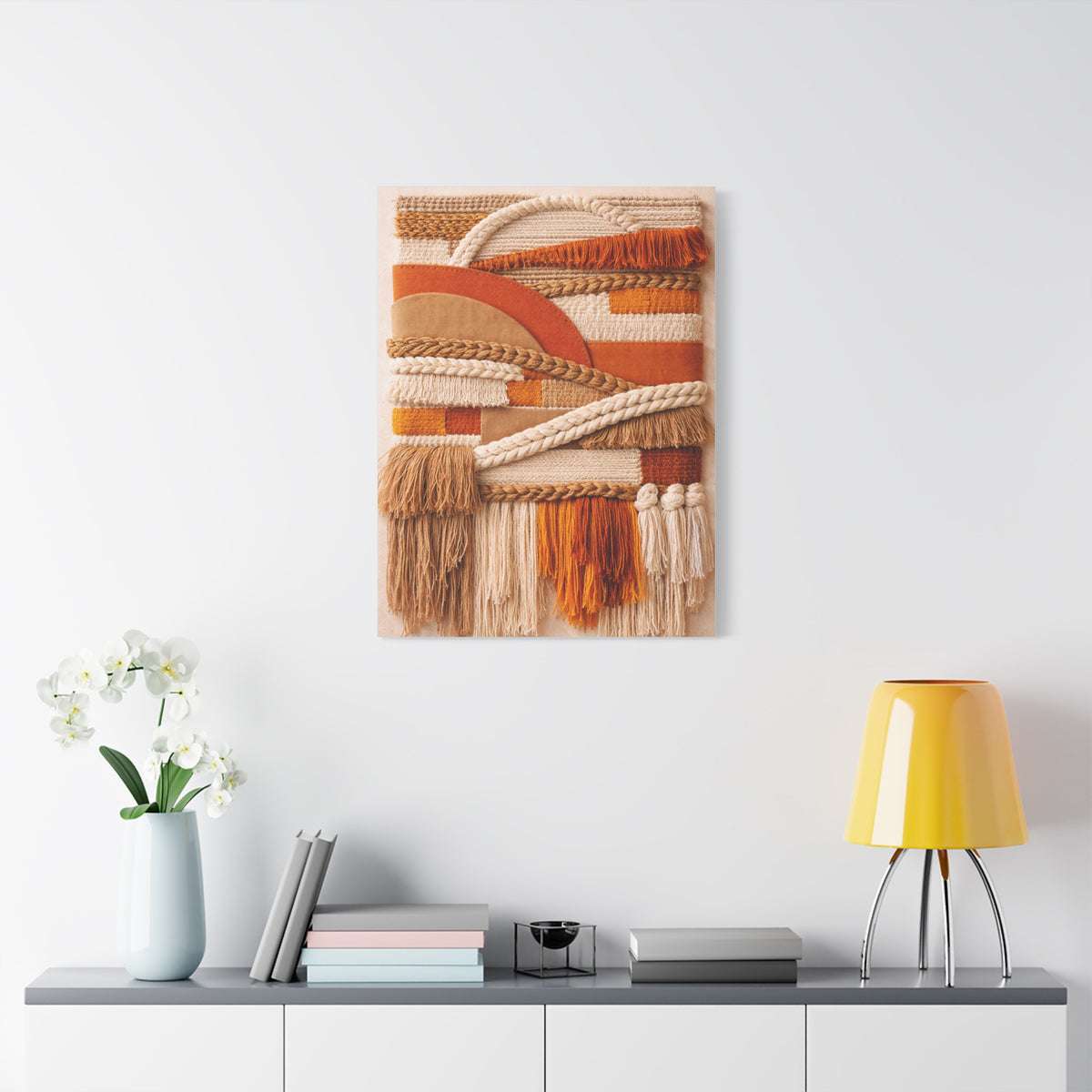Boho Textile Orange Fiber Composition Wall Art & Canvas Print