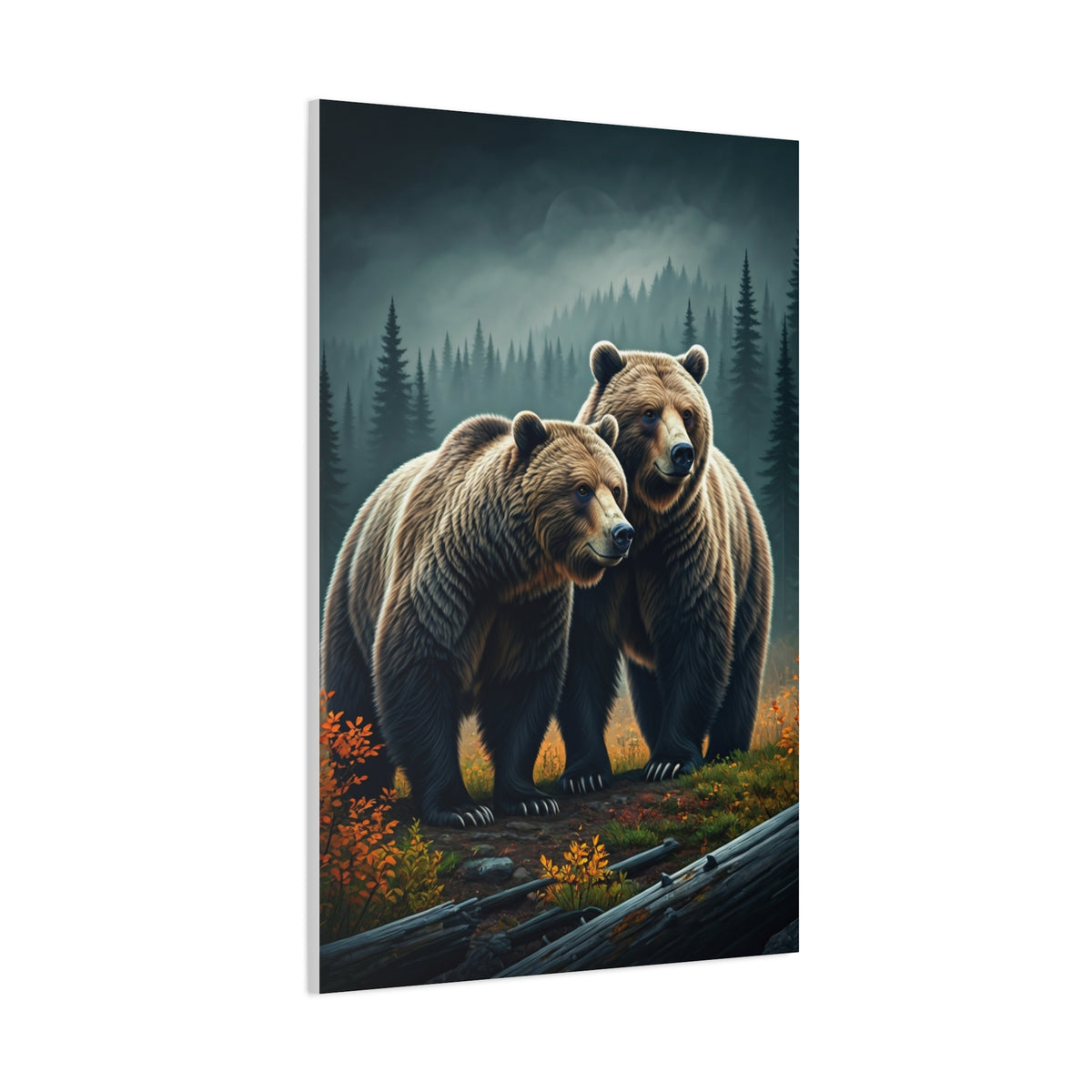 Twin Brown Bears in Misty Forest Wall Art & Canvas Prints