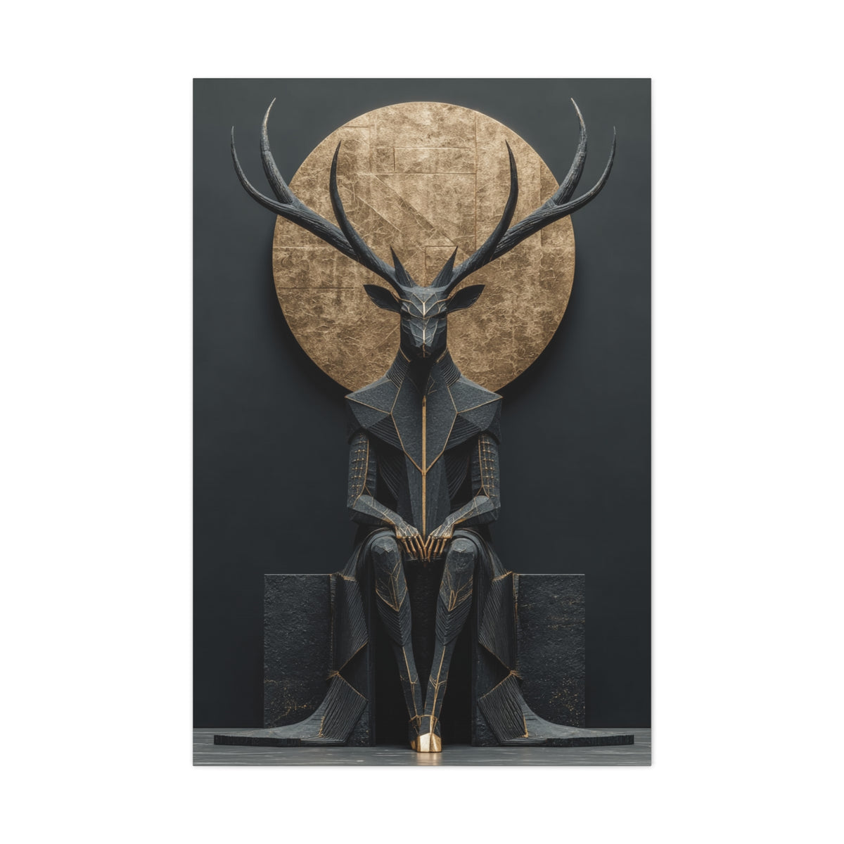 Art Deco Golden Halo Stag Wall Art & Canvas Print