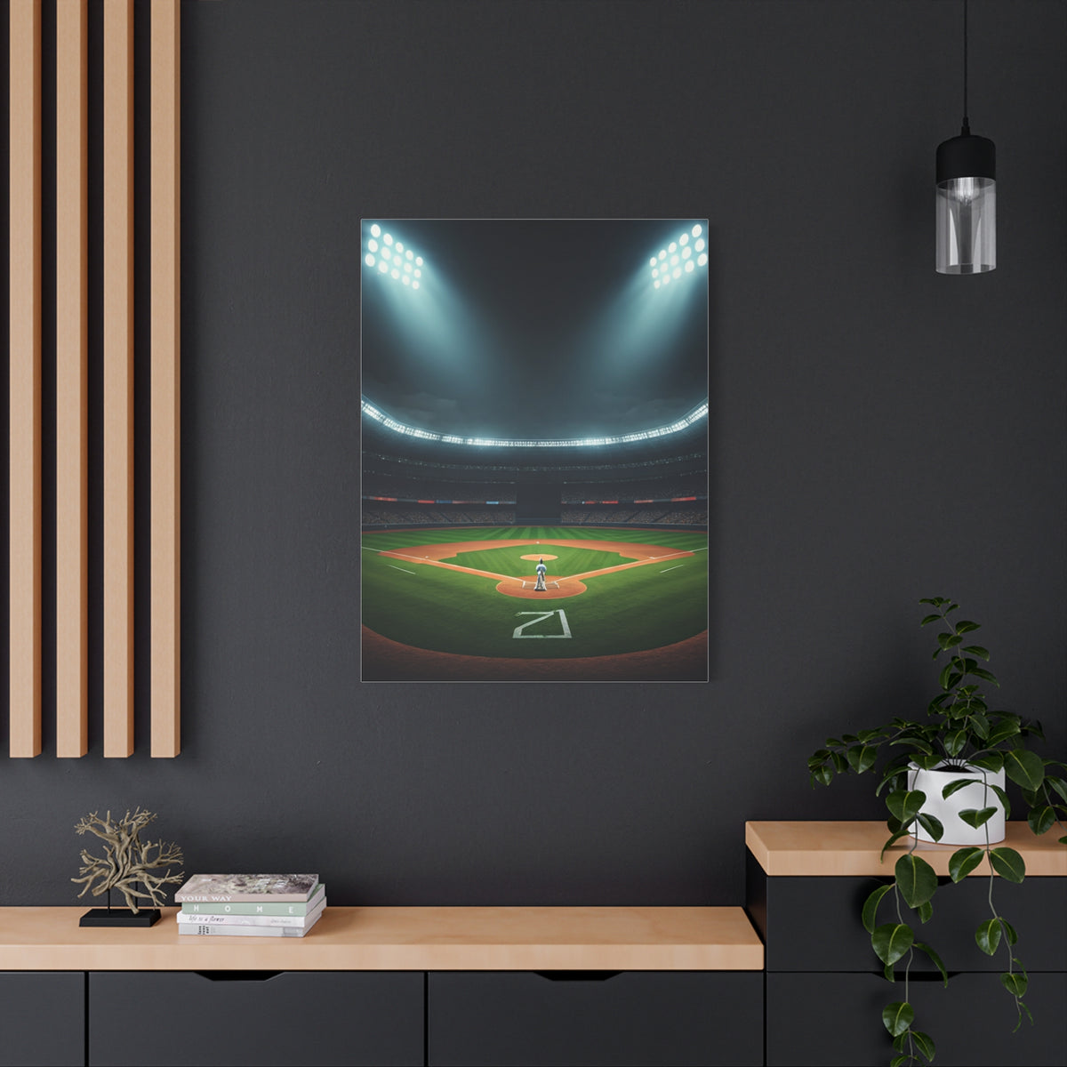 Night Baseball Stadium Lights Wide Scene Wall Art & Canvas Prints