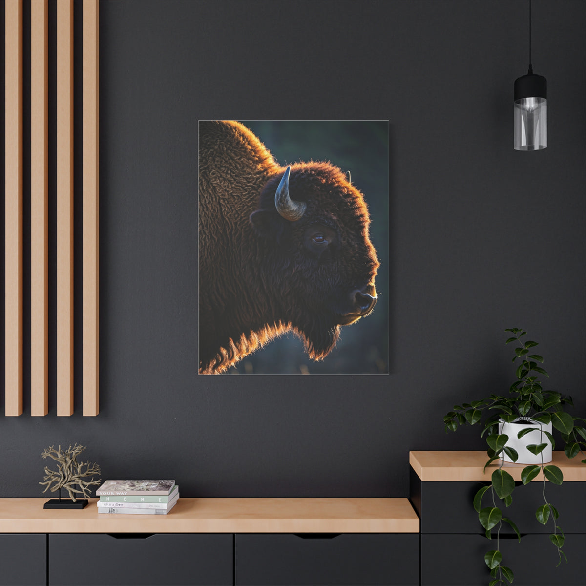 Backlit Bison Silhouette with Glowing Fur Edges Wall Art & Canvas Print