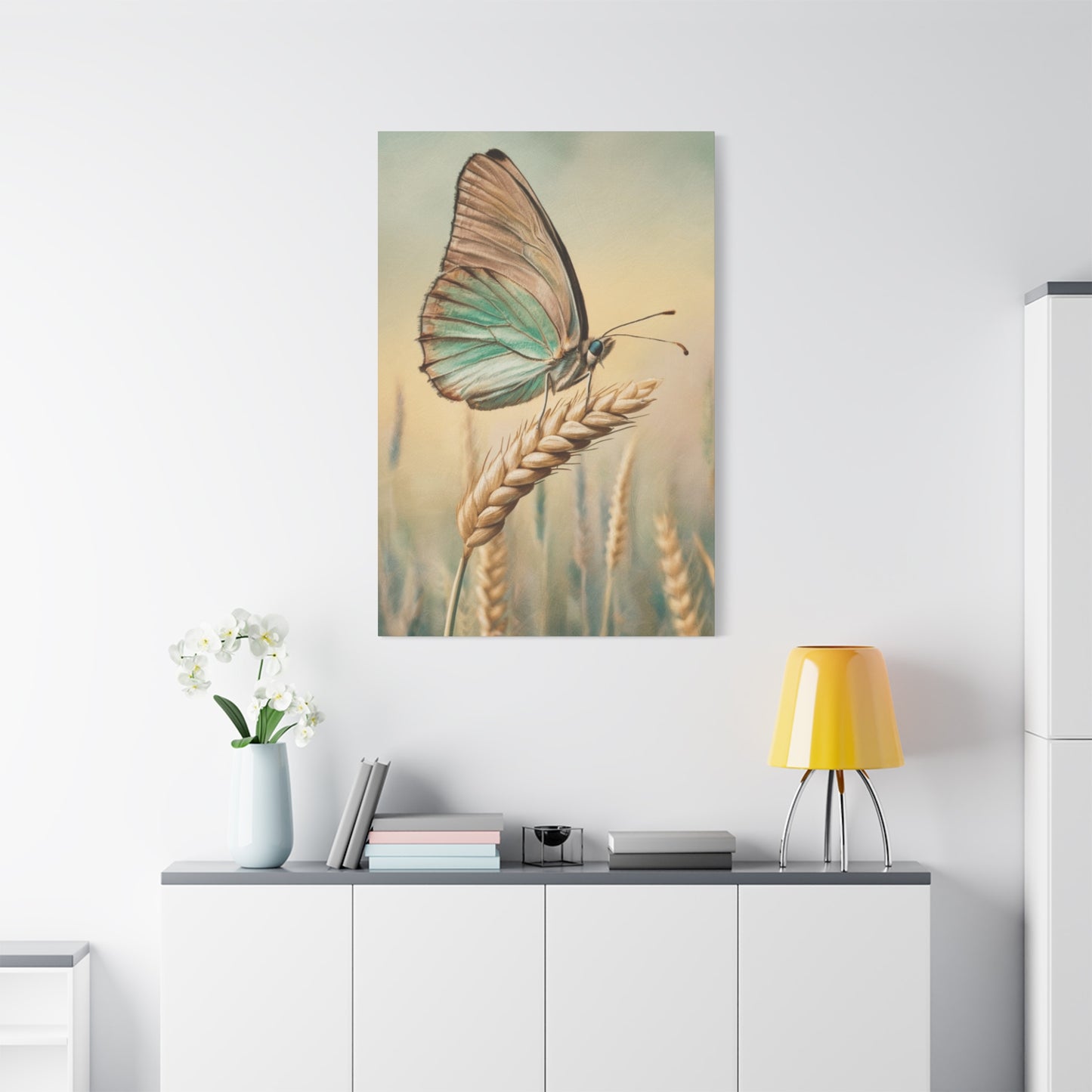 Butterfly on Wheat Crop Painting Wall Art & Canvas Prints