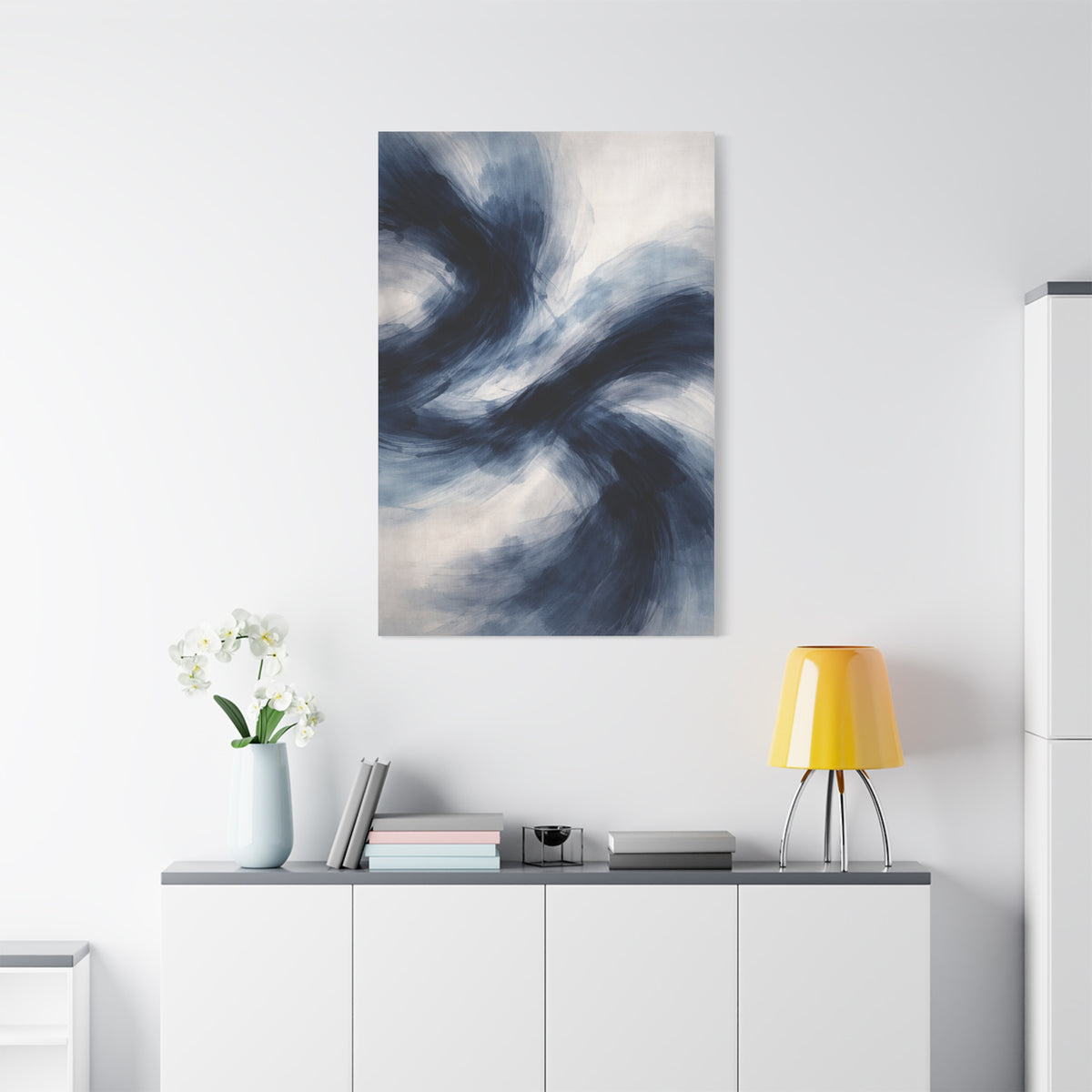Expressive Navy Brush Flow Abstraction Wall Art & Canvas Print