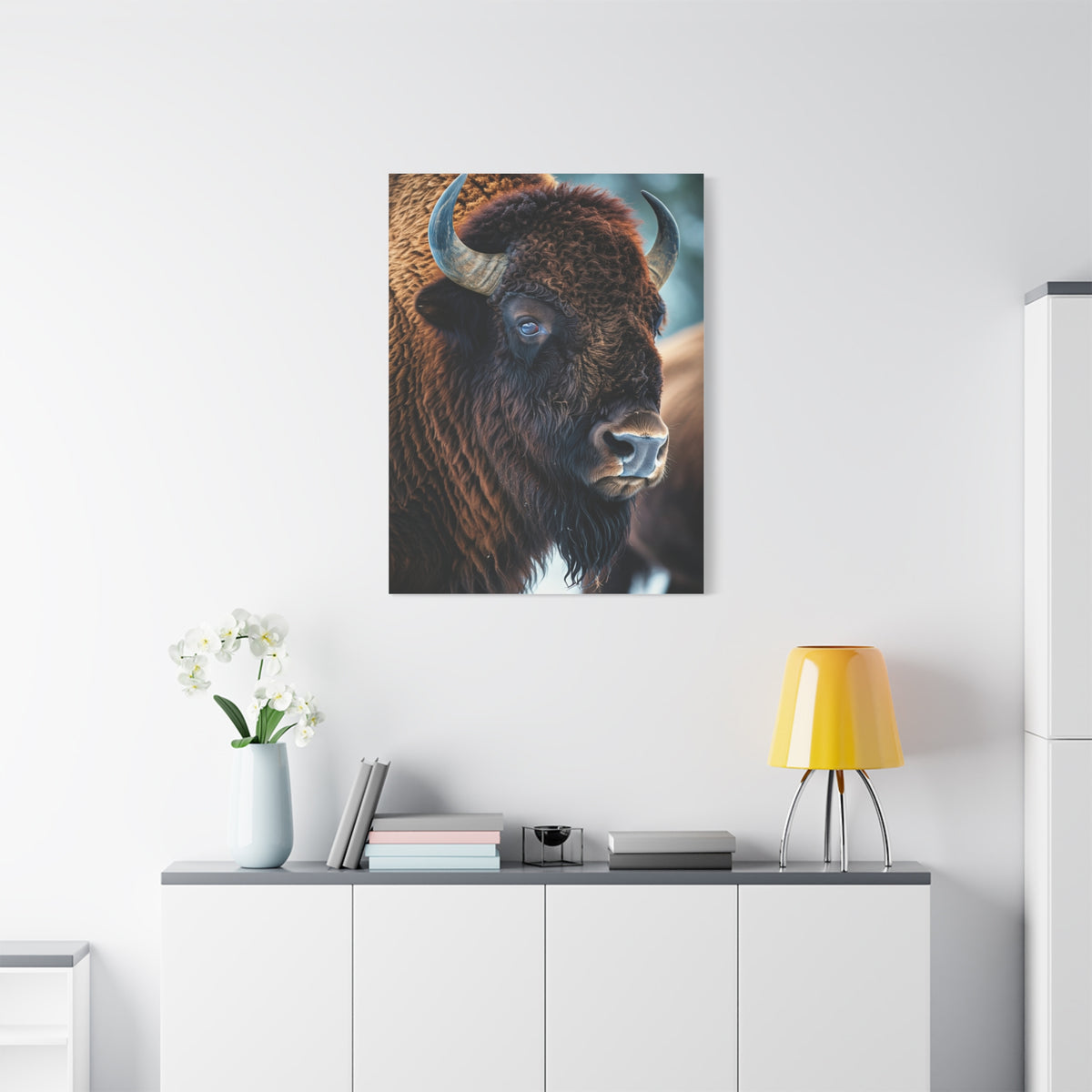 Three-Quarter Angle American Bison with Soft Natural Backdrop Wall Art & Canvas Print
