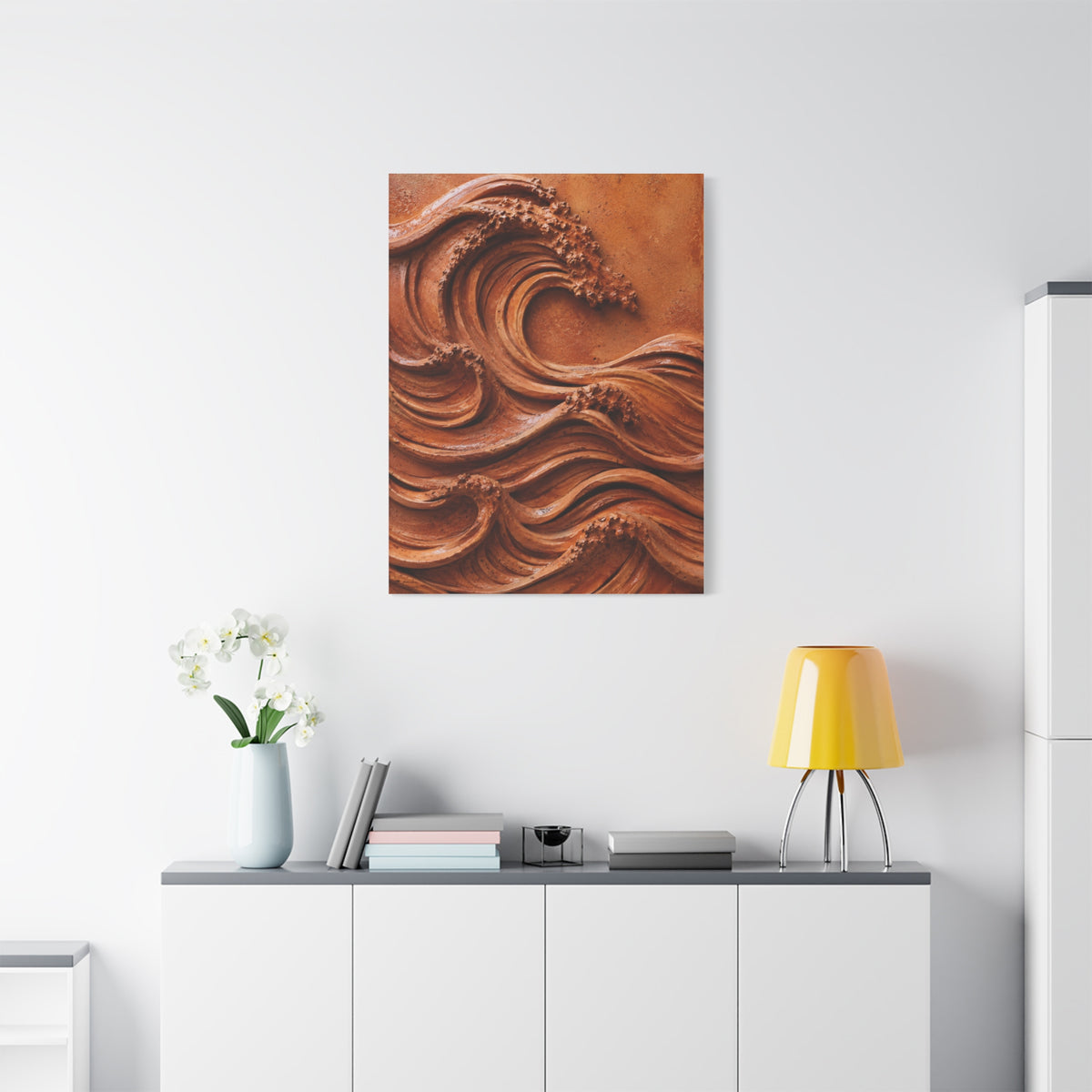 Terracotta Clay Wave Sculpture Panel Wall Art & Canvas Print