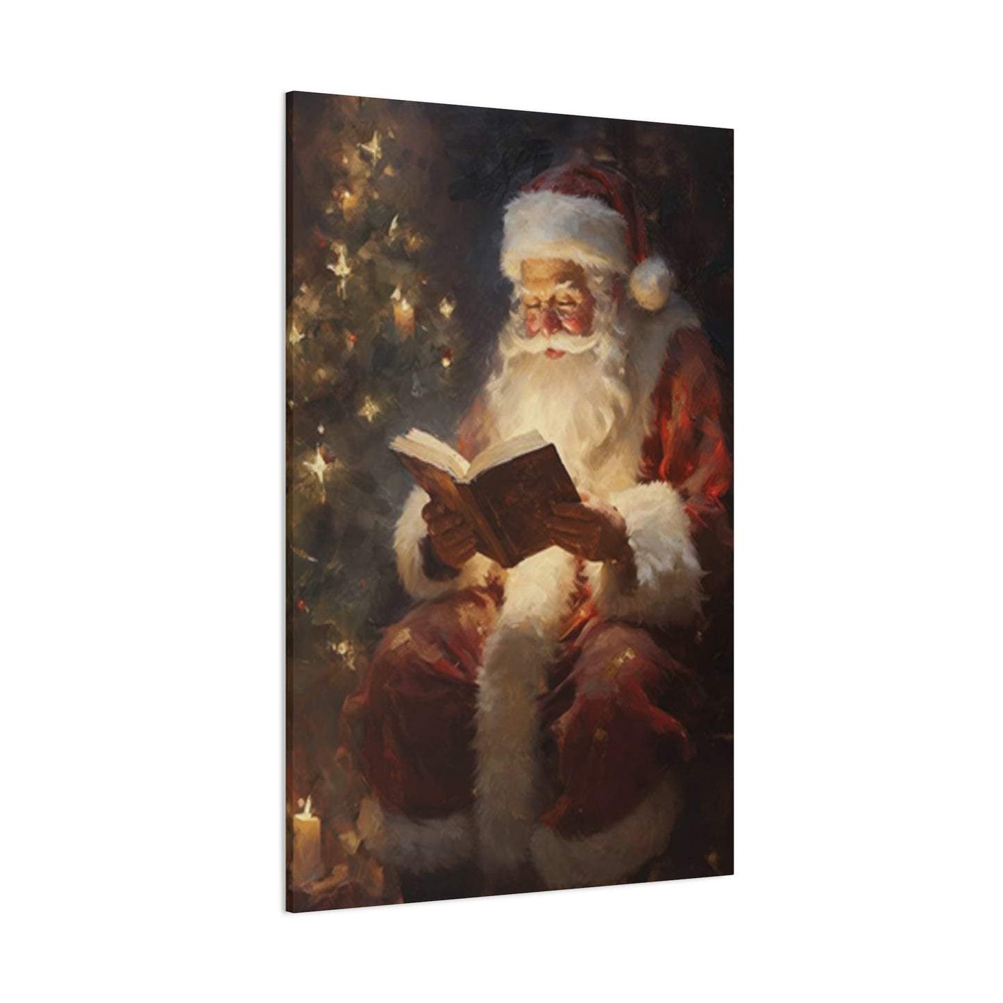 Santa Claus Reading In Candle Light Painting Wall Art & Canvas Prints