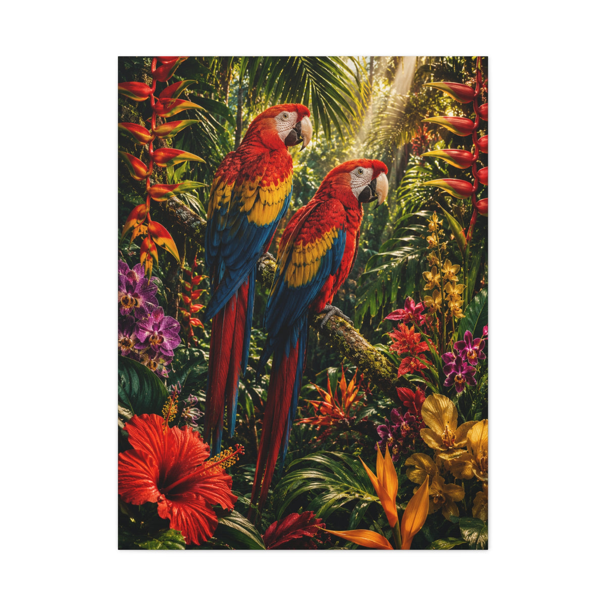 Luxury Jungle Macaw Floral Scene Tropical Wall Art & Canvas Print